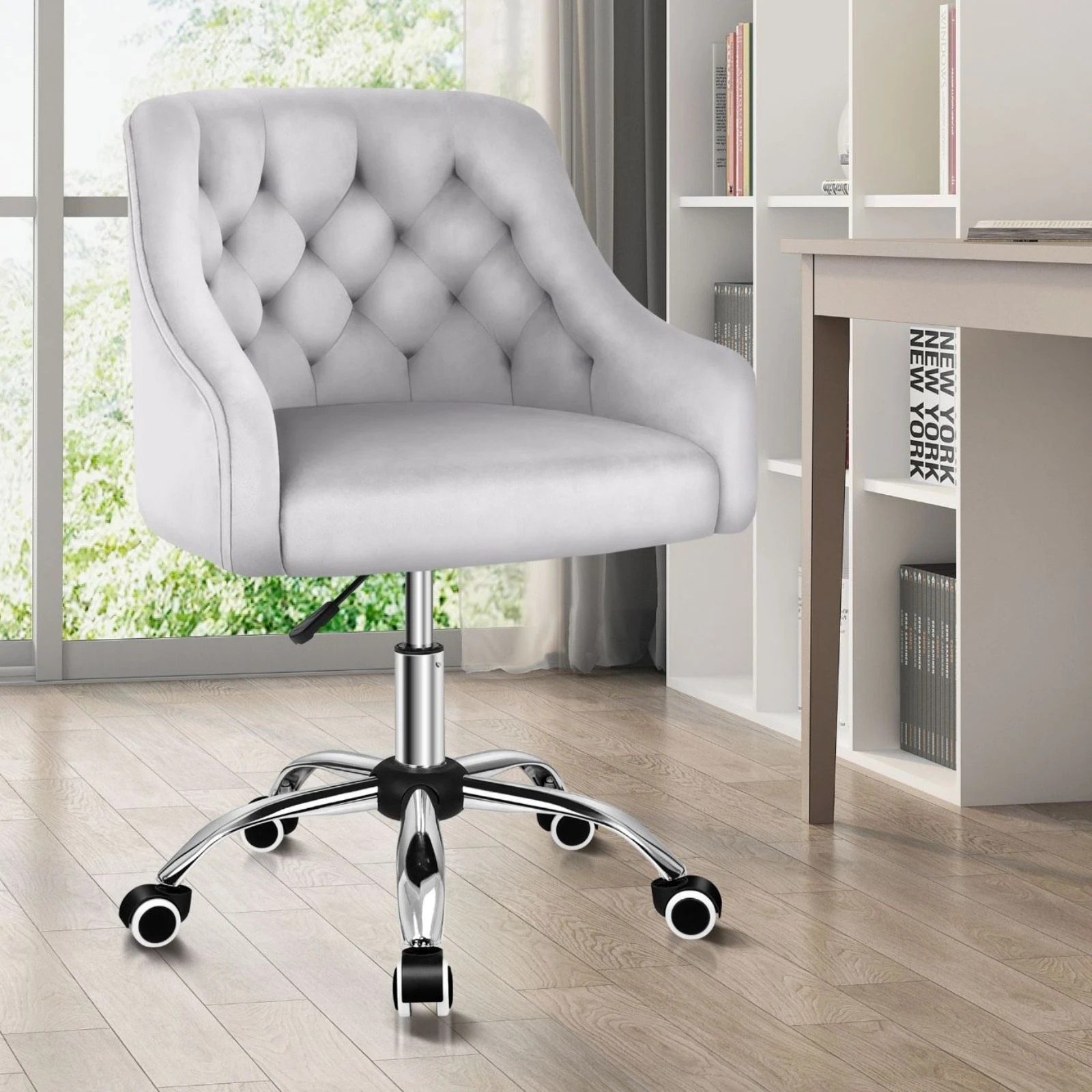 8 Alfordson Velvet Office Chair Computer Swivel Armchair Work Adult Kids - Grey, 8 of 10