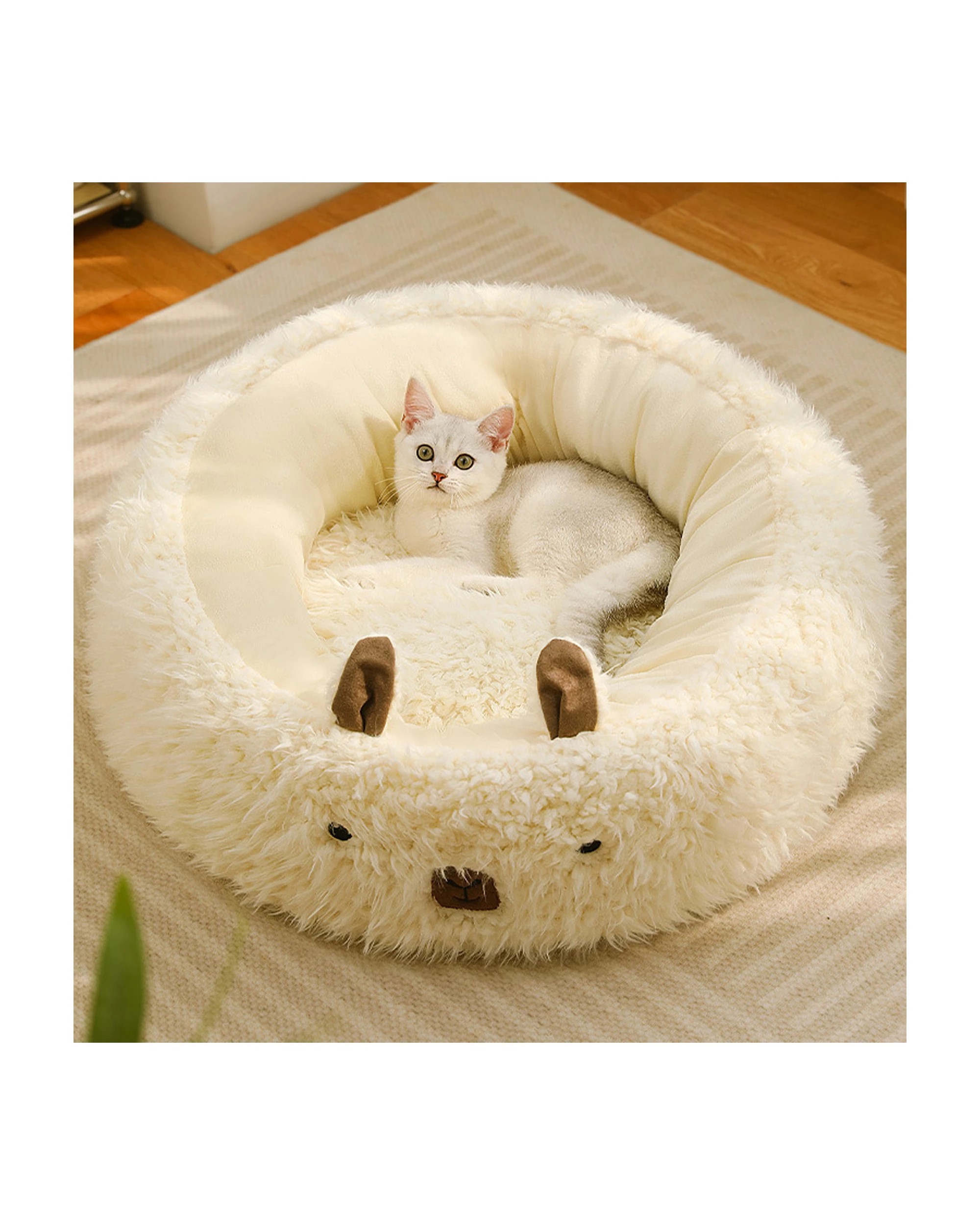 3 TODO Pet Nesting Bed 50cm Diameter Soft Warm Dog Cat Sleeping Bed - White Alpaca, 3 of 4
