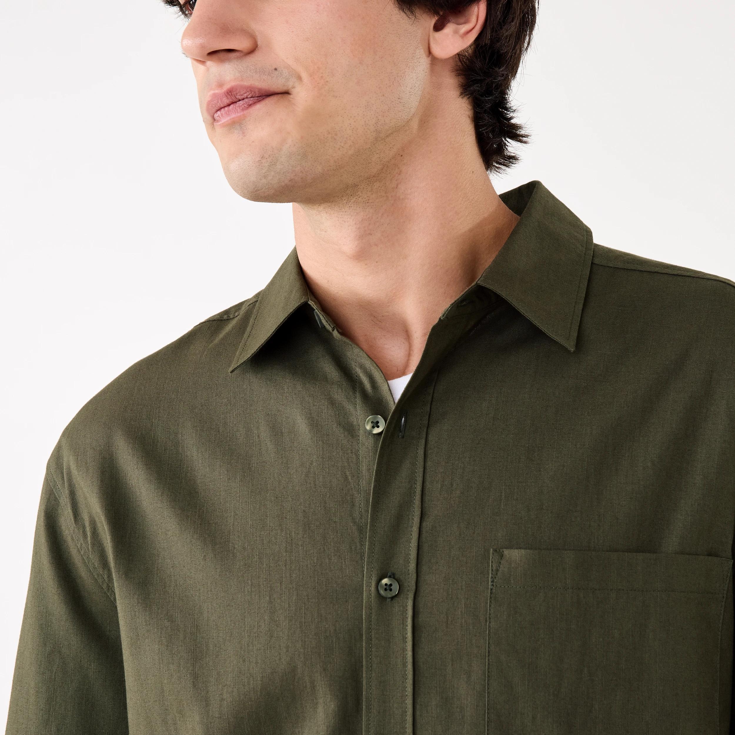 7 Long Sleeve Cotton Linen Shirt UNI KHAKI, 7 of 9