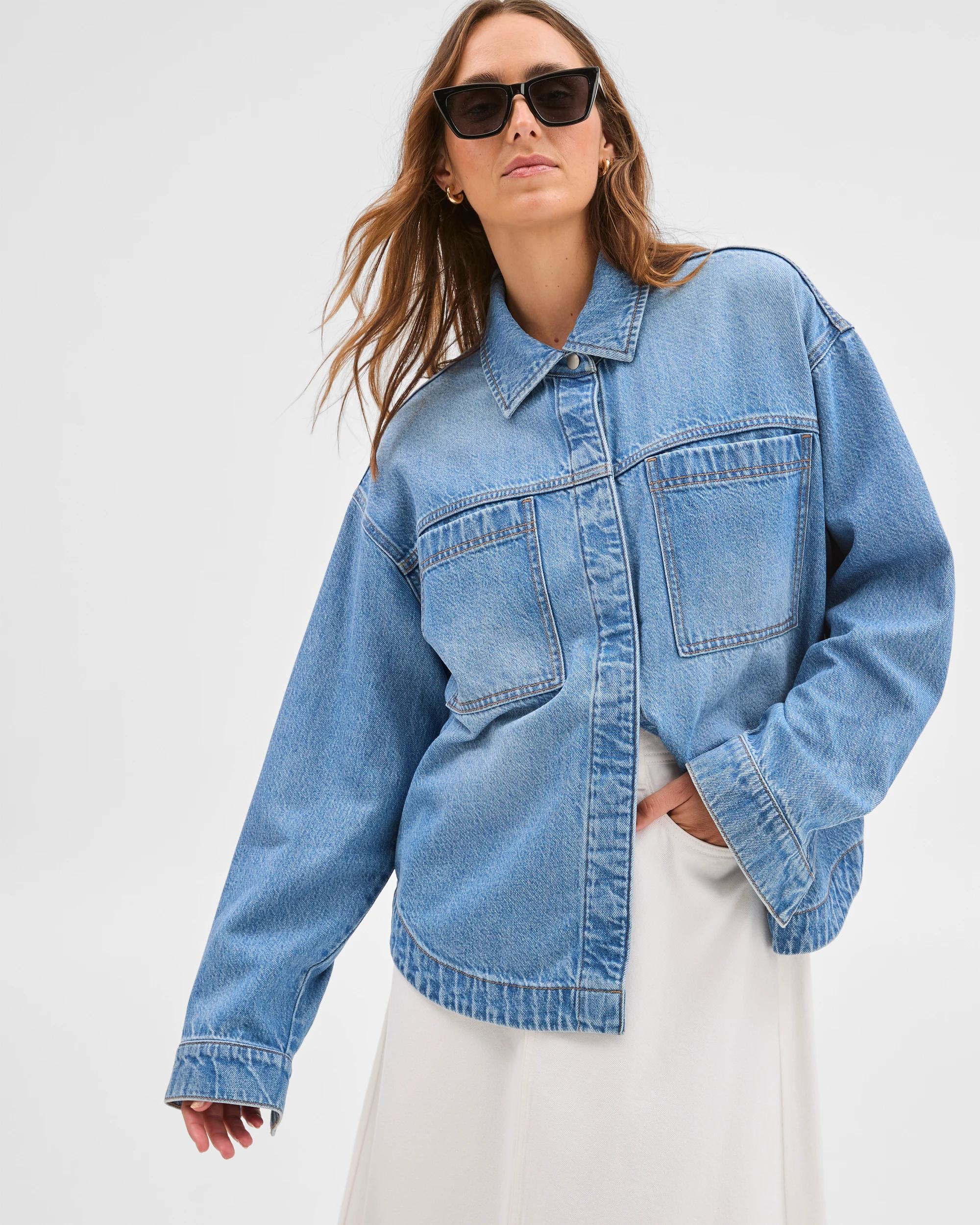 1 Target Woman Patch Pocket Denim Shacket DUSTY INDIGO, 1 of 6