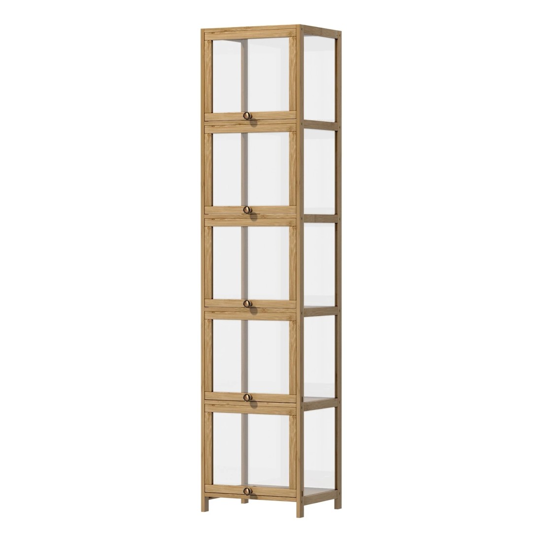 1 Oikiture Display Cabinet Slim Storage 5-tier Shelves Clear Bookcase Rack
 - Natural, 1 of 9