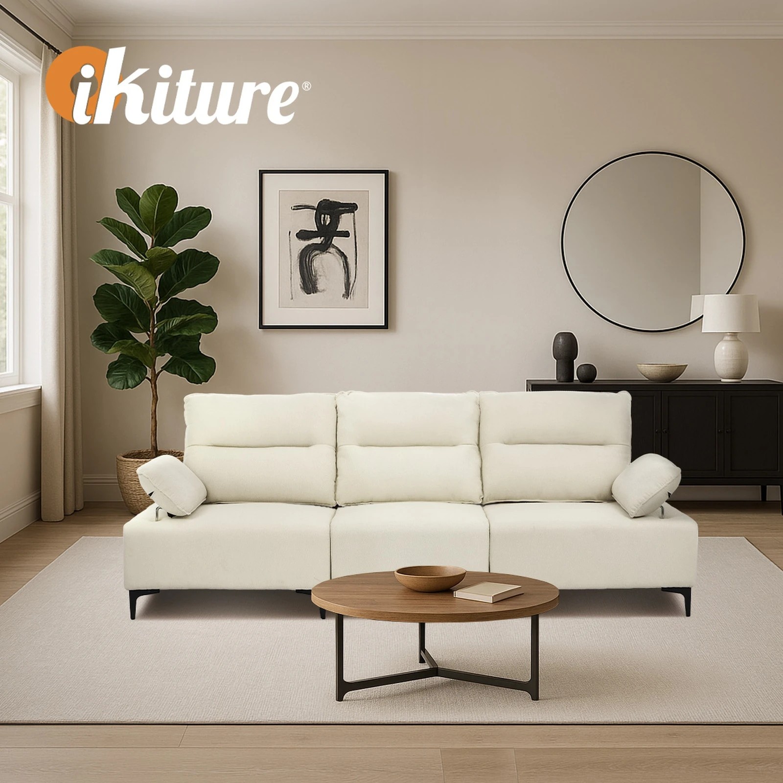 7 Oikiture 3 Seater Couch Sofa Chenille - Beige, 7 of 10