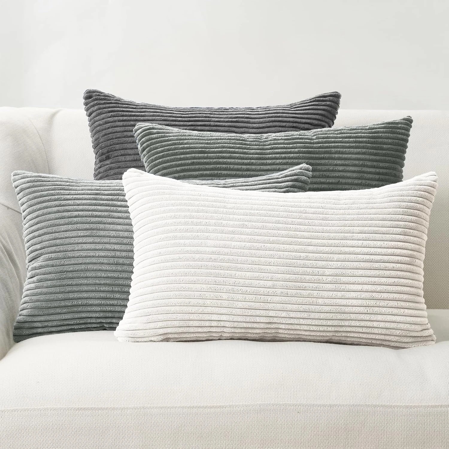 1 Gioia Casa 4-Pack Corduroy Velvet Cushion Covers 30x50cm - Grey, 1 of 5