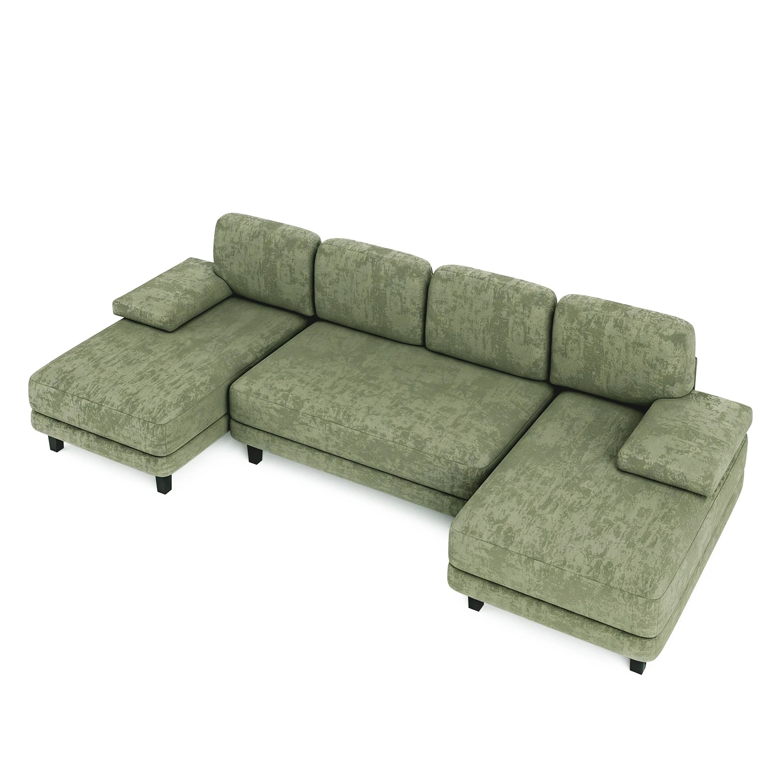 4 Advwin Sectiona Sofa 4-Seat Chenille Fabric U Shape Couch 280cm - Green, 4 of 9