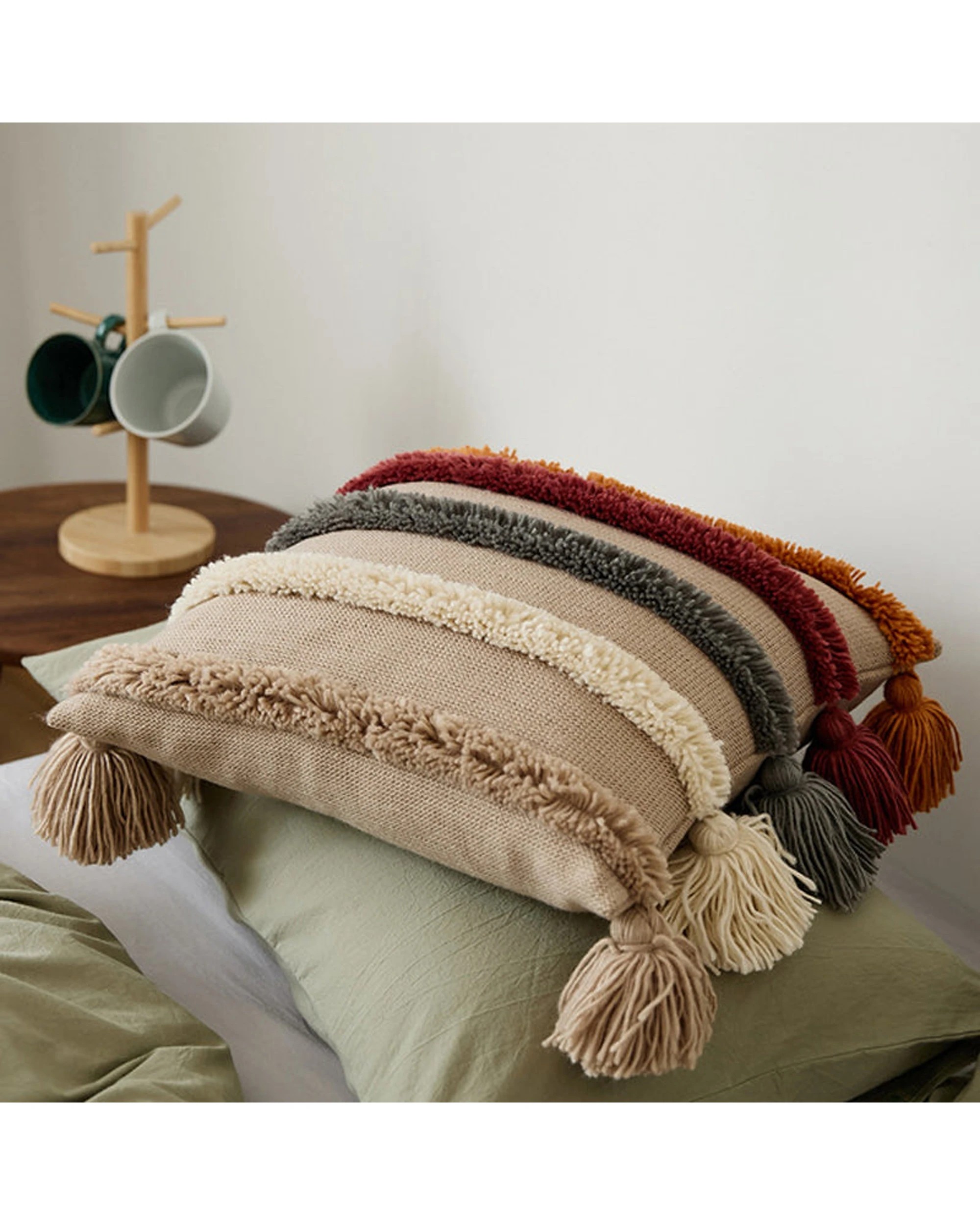 3 Cotton More Acrylic Knitted Tufted Tassel Style Cushion Pillow Cover 45x45cm - Beige, 3 of 4