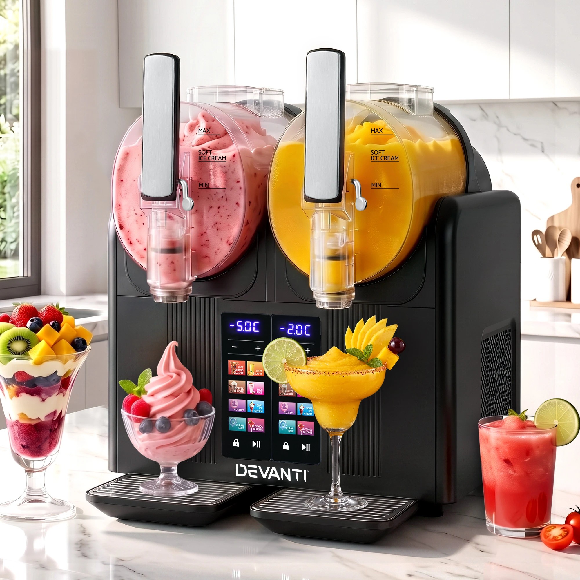 2 Devanti 4L Slushie Machine Dual Tanks Ice Cream Frozen Drink Slush Maker - Black, 2 of 10
