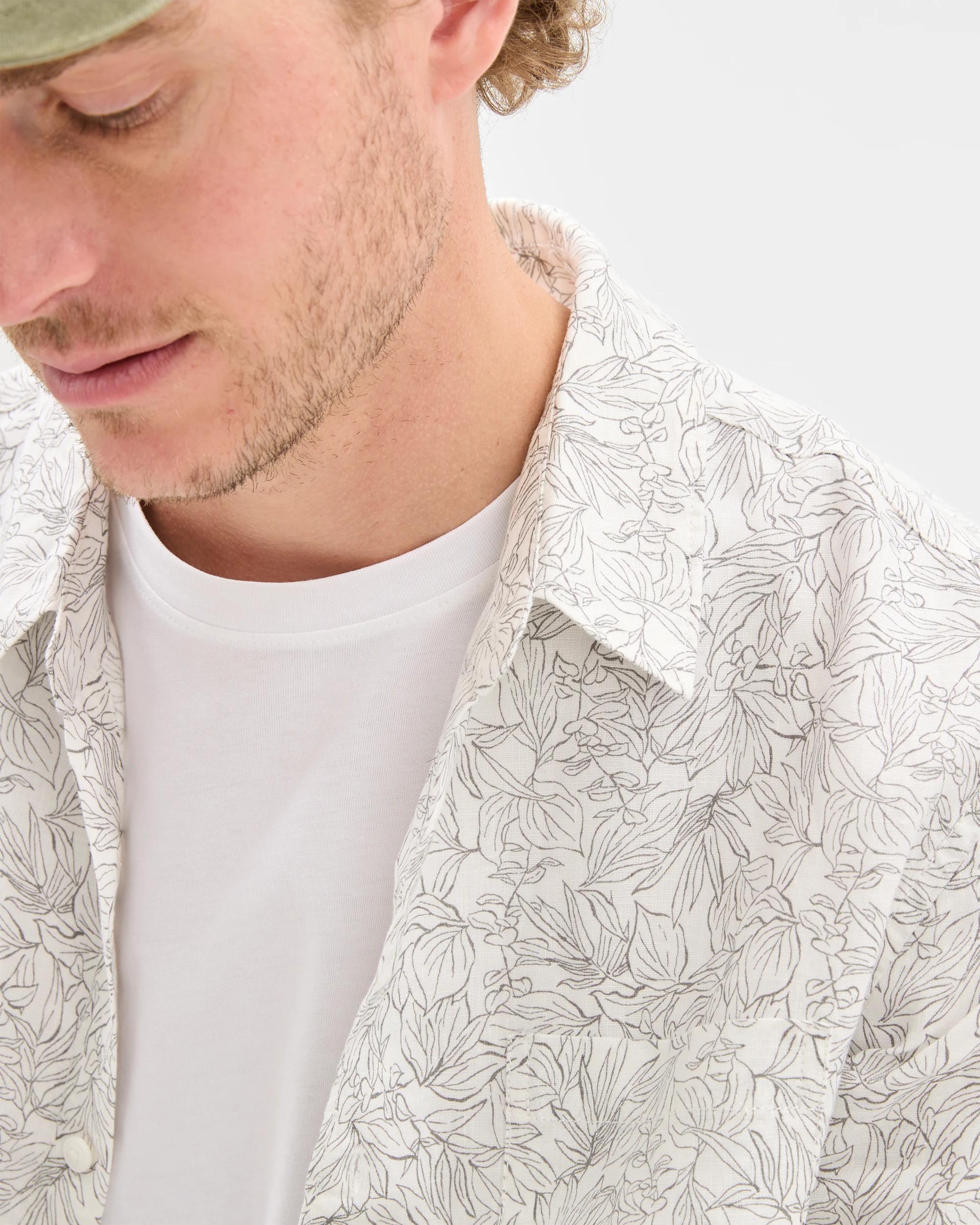 6 Target European Linen Floral Print Shirt WHITE, 6 of 7