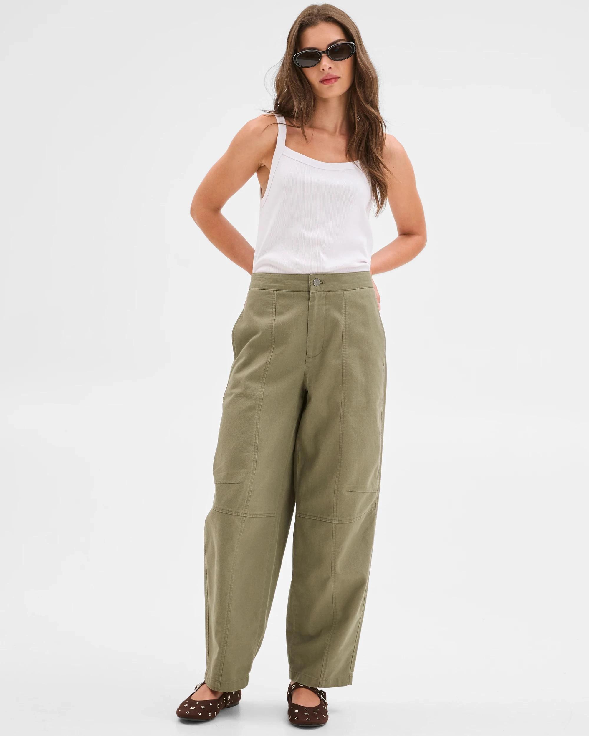 1 Target Petites Petites Australian Cotton Blend Soft Barrel Leg Pants DUSTY OLIVE, 1 of 6