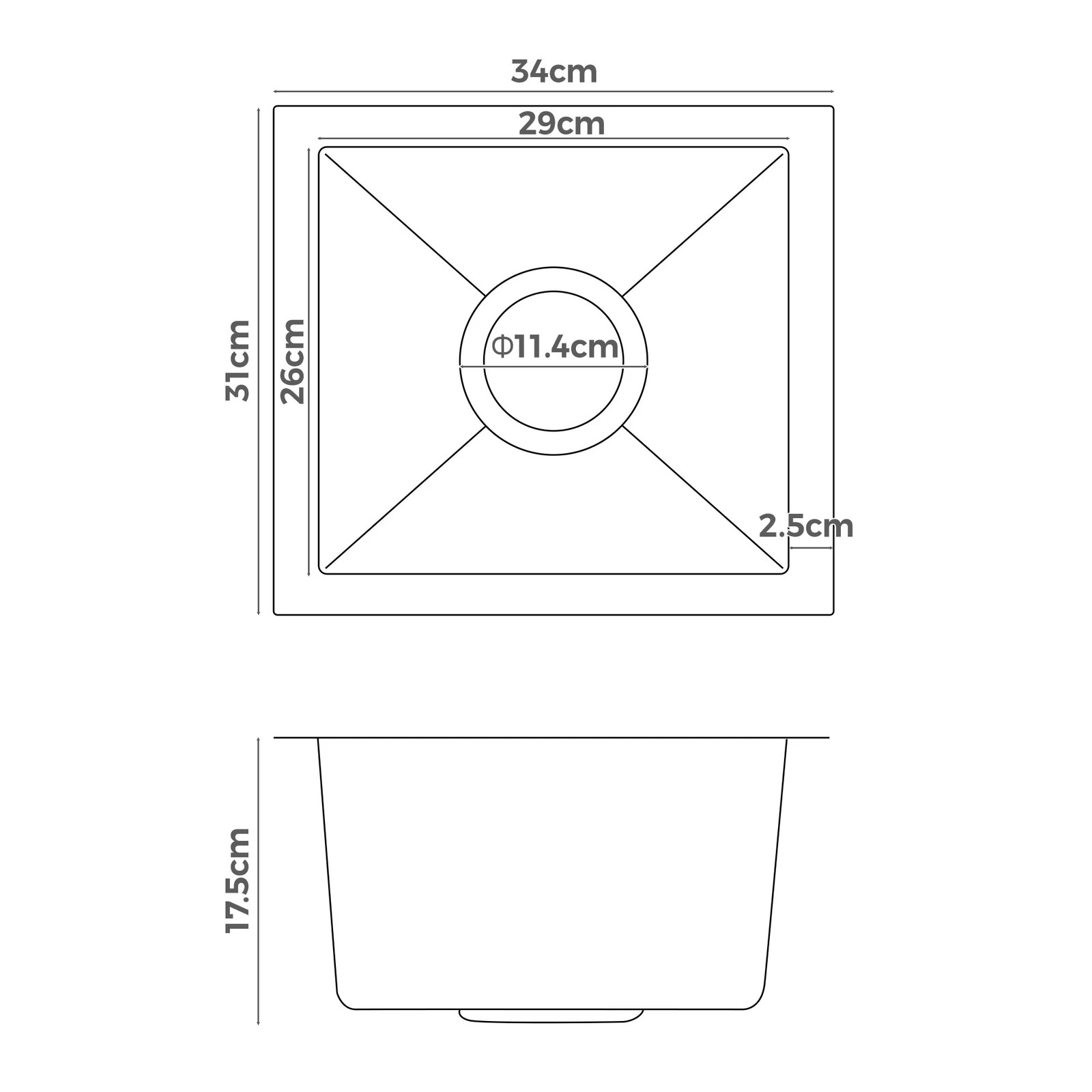 8 Alfordson Kitchen Sink 34x31cm Stainless Steel Basin Single Bowl - Silver, 8 of 8