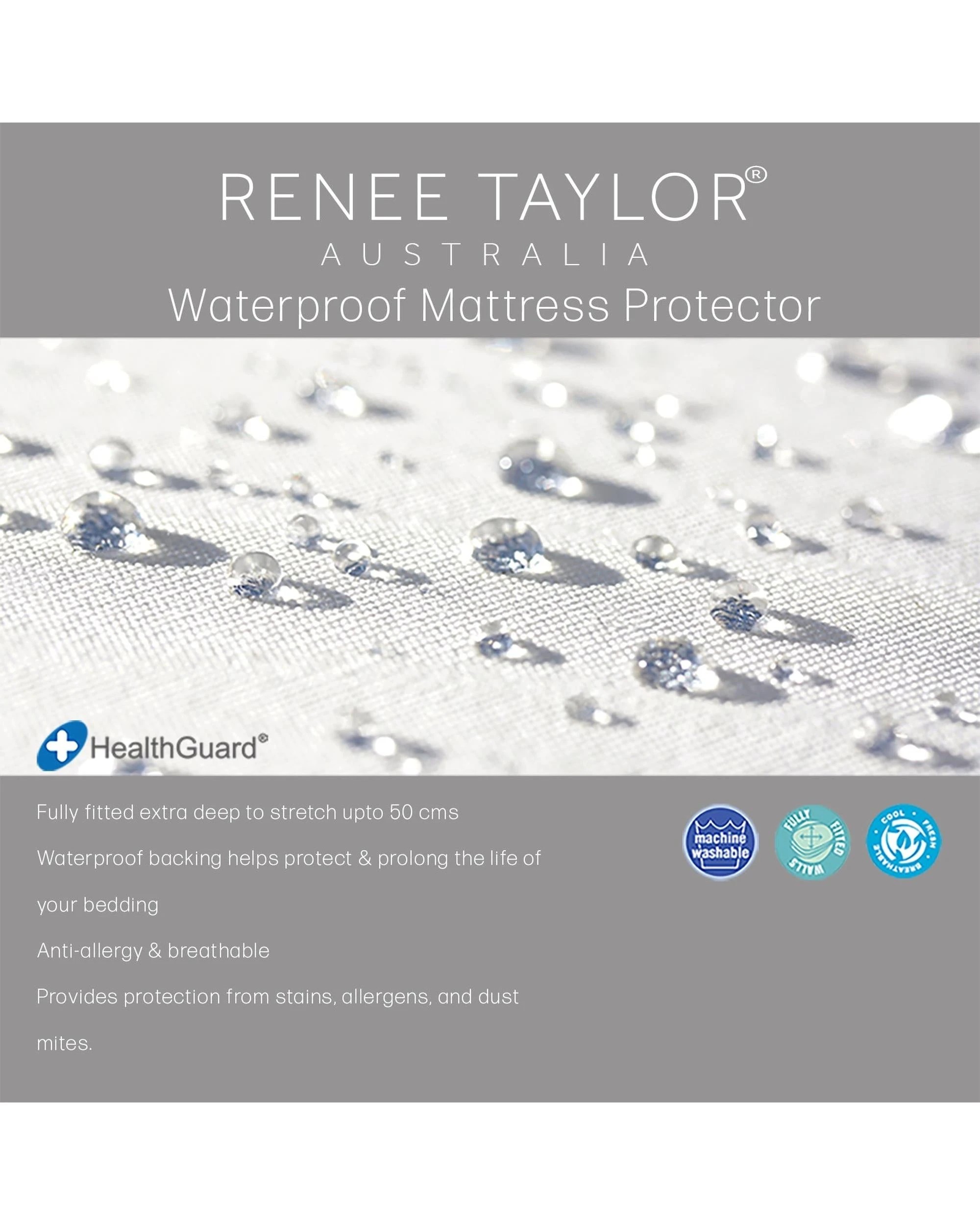 1 Renee Taylor Premium Waterproof Terry Cotton Fitted Mattress Protector — Double, Deep Pocket - White, 1 of 1