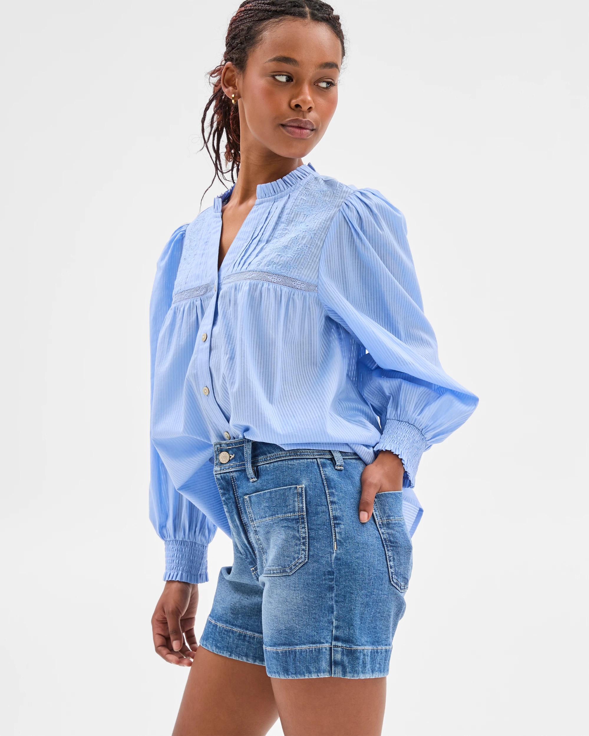 4 Target Petites Long Sleeve Broderie Blouse SUMMER BLUE STRIPE, 4 of 7