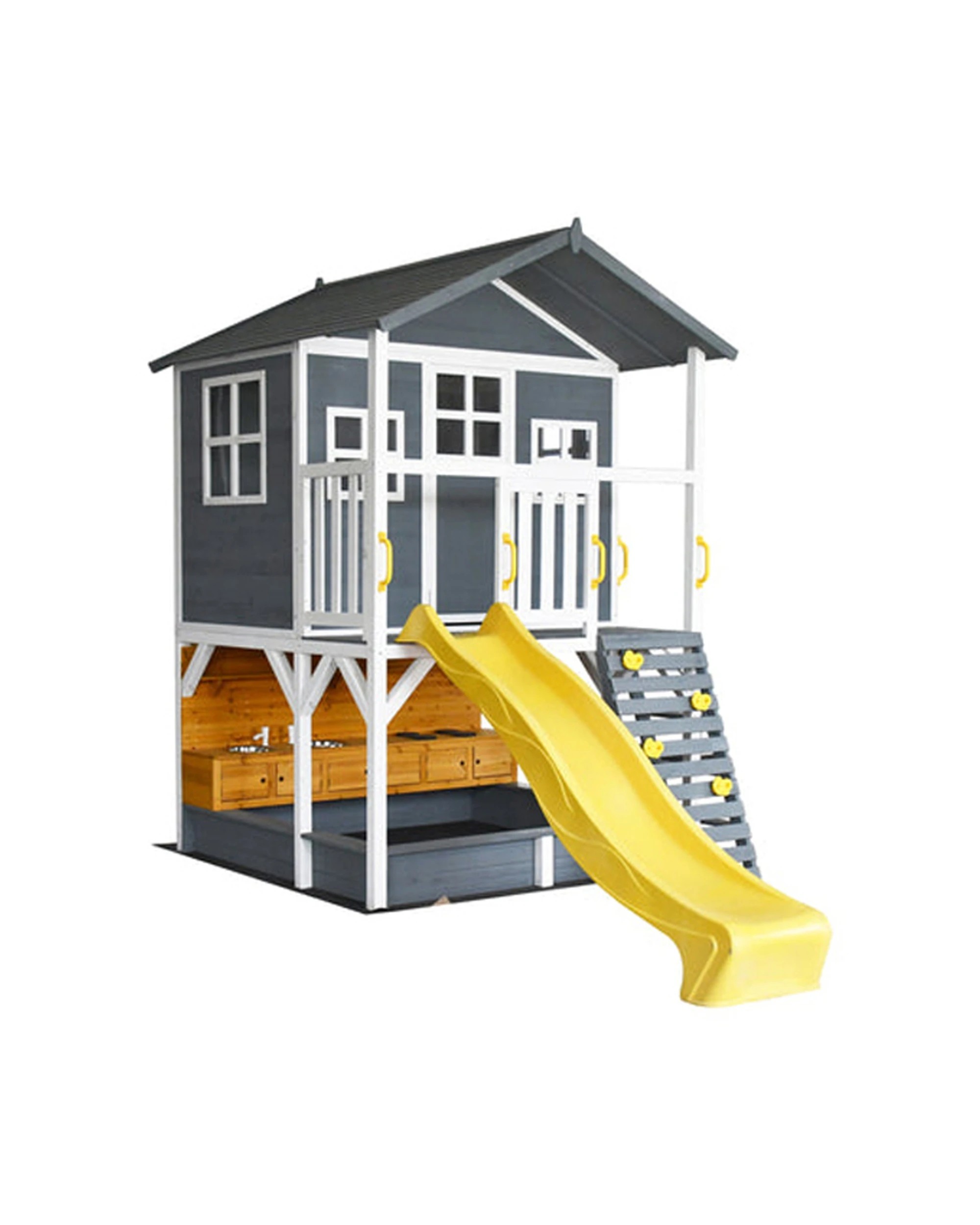 1 KIDZSHACK Caboodle Kids Wooden Cubby House With Mud Kitchen Slide - Yellow, 1 of 1