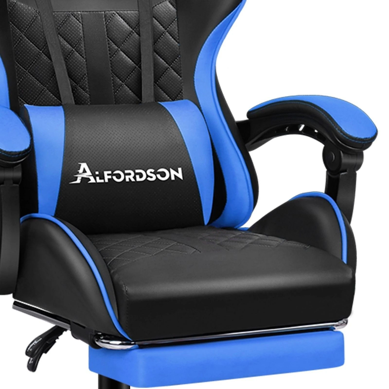 8 Alfordson Gaming Chair Office Racer Large Lumbar Cushion Footrest Seat Leather - Blue, 8 of 10