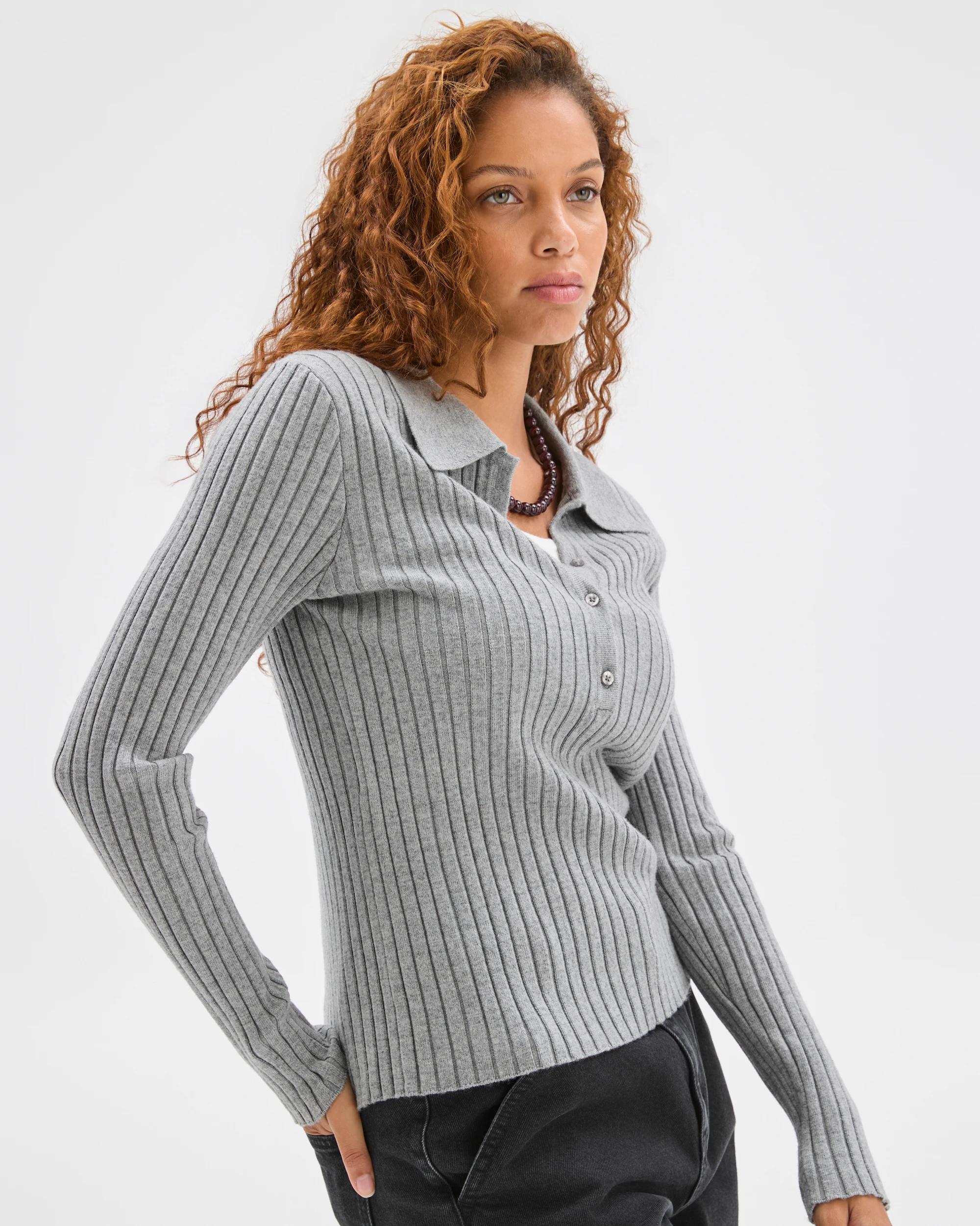 4 Target Woman Fine Knit Double Layer Polo Jumper MID GREY MARLE, 4 of 6