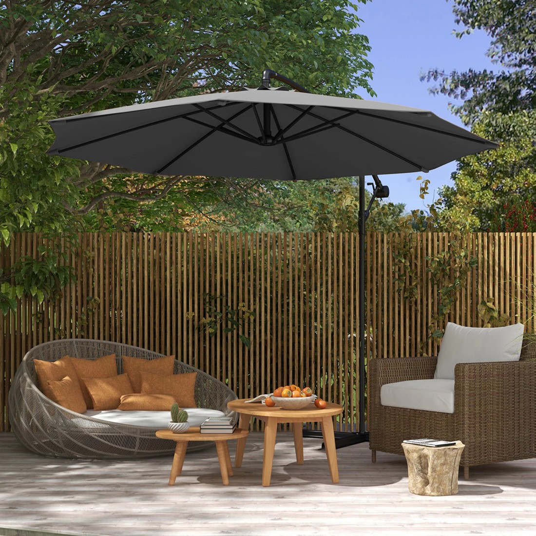 2 Milano Décor 3M Outdoor Umbrella Cantilever With Protective Cover Patio Garden Shade - Grey, 2 of 4