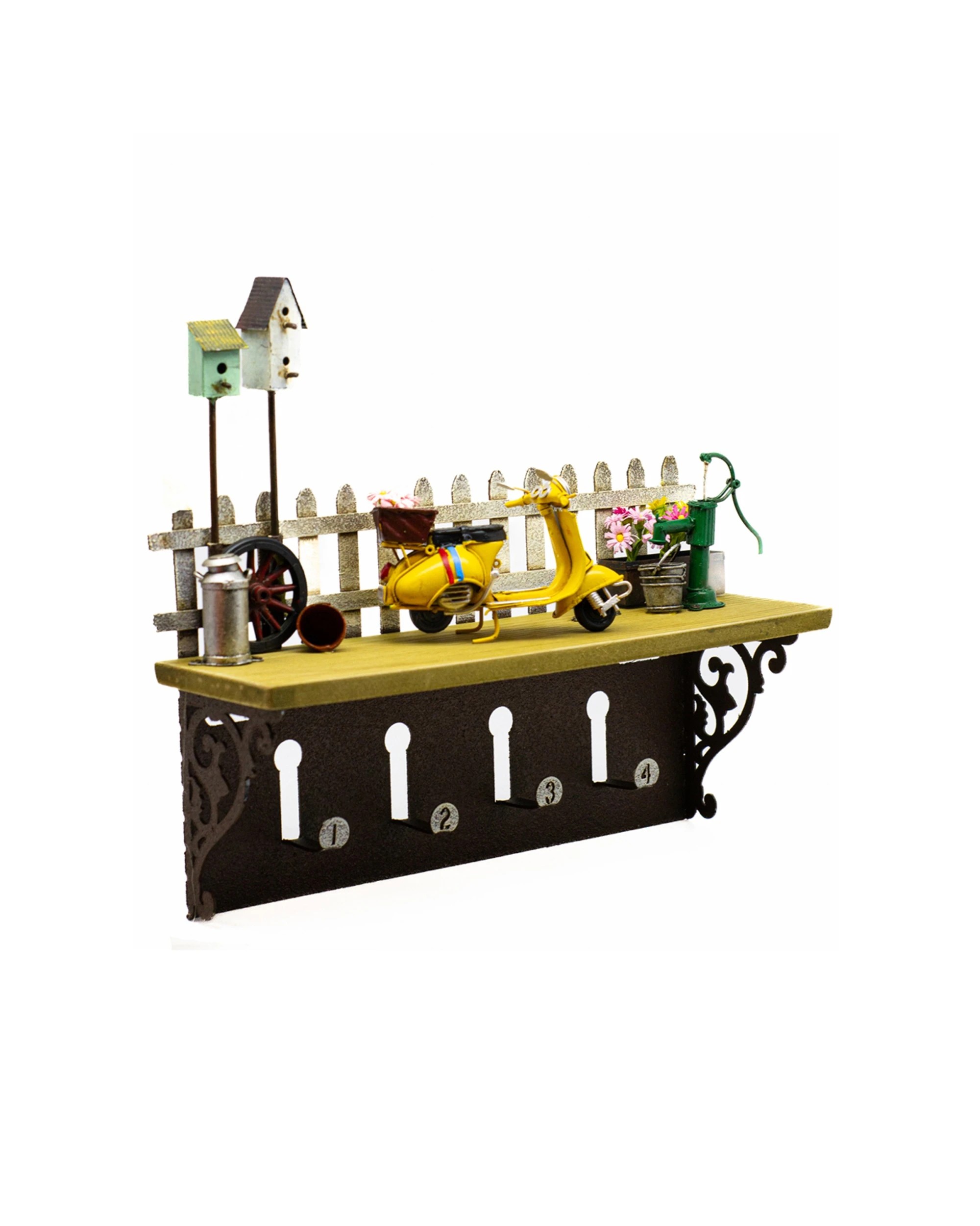 3 BOYLE Shelf Hanging Wall Decor With Hooks Handmade Hand-Painted Metal 31cm - Brown, 3 of 5