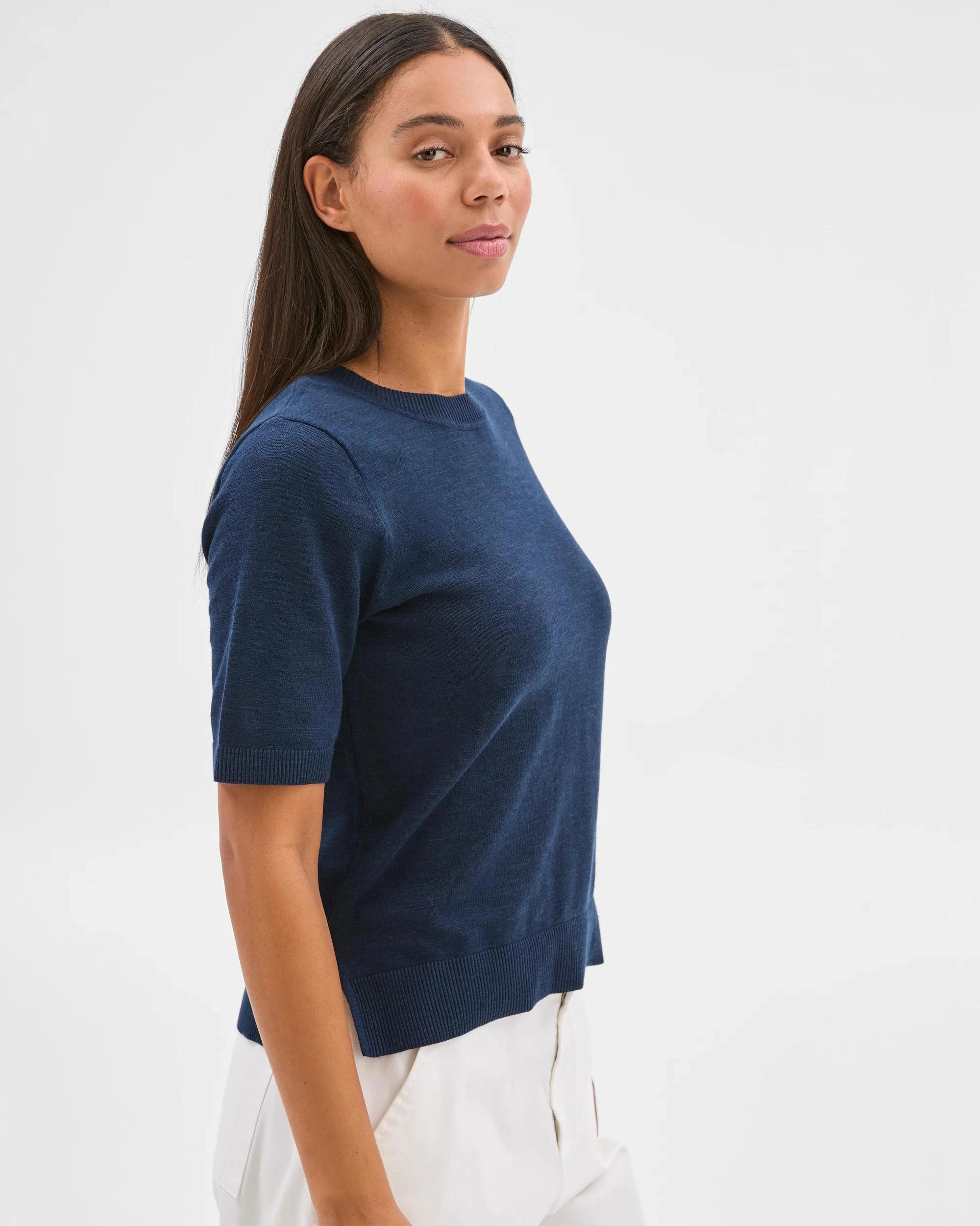 5 Target Australian Cotton/Linen Blend Knitted T-Shirt NAVY, 5 of 6