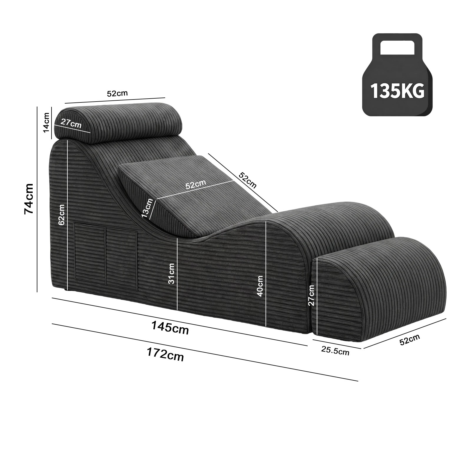 2 Advwin Convertible Yoga Chair Ergonomic with Headrest Lumbar Pillow Ottoman - Grey, 2 of 10