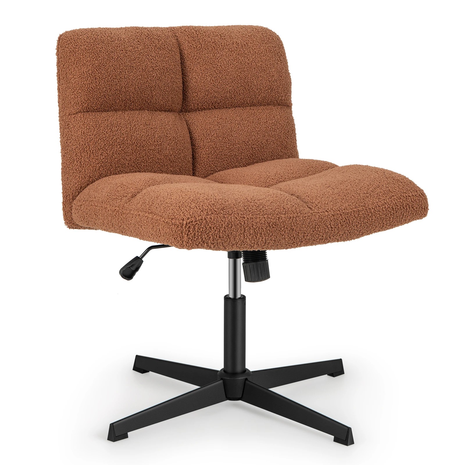 1 Costway Armless Office Desk Chair Modern Swivel Vanity Chair w/Imitation Lamb Fleece - Brown, 1 of 4