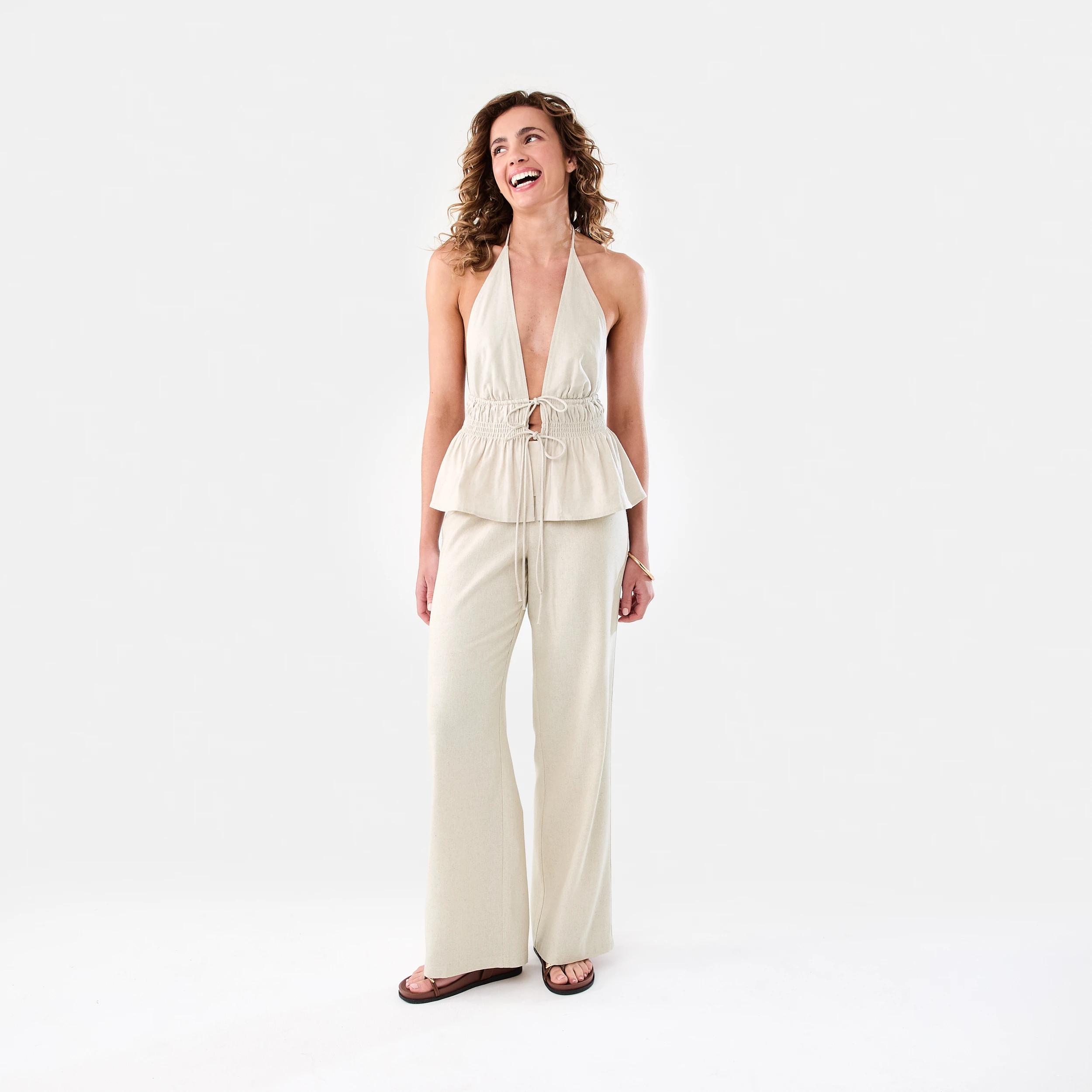 2 Linen Blend Fold Over Pants Natural, 2 of 6