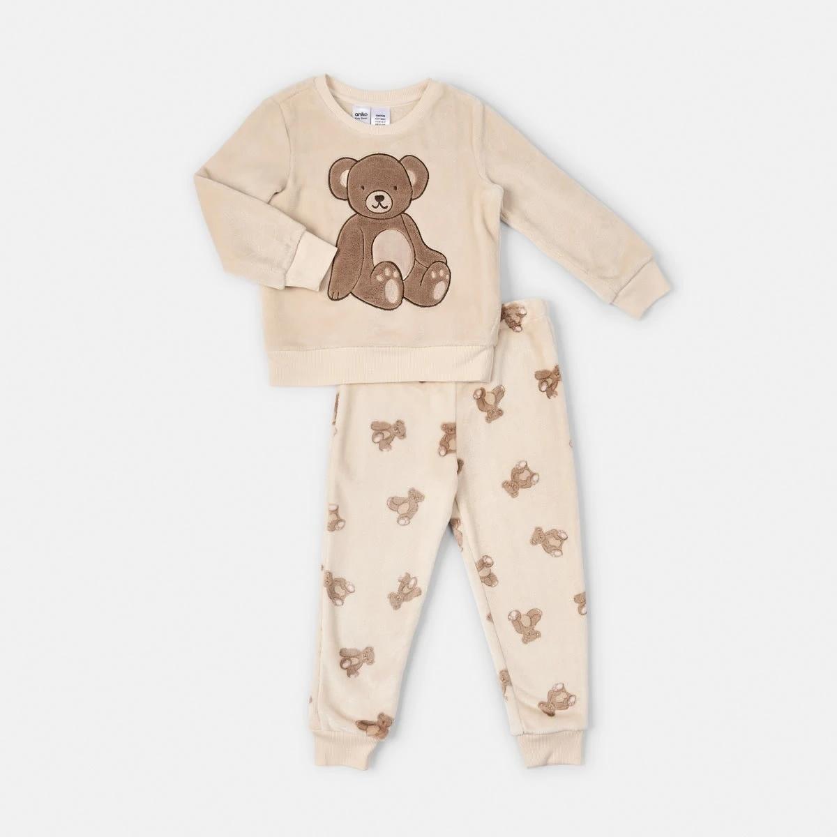 5 Family Matching Fluffy Pyjama Set Beige Bear, 5 of 8