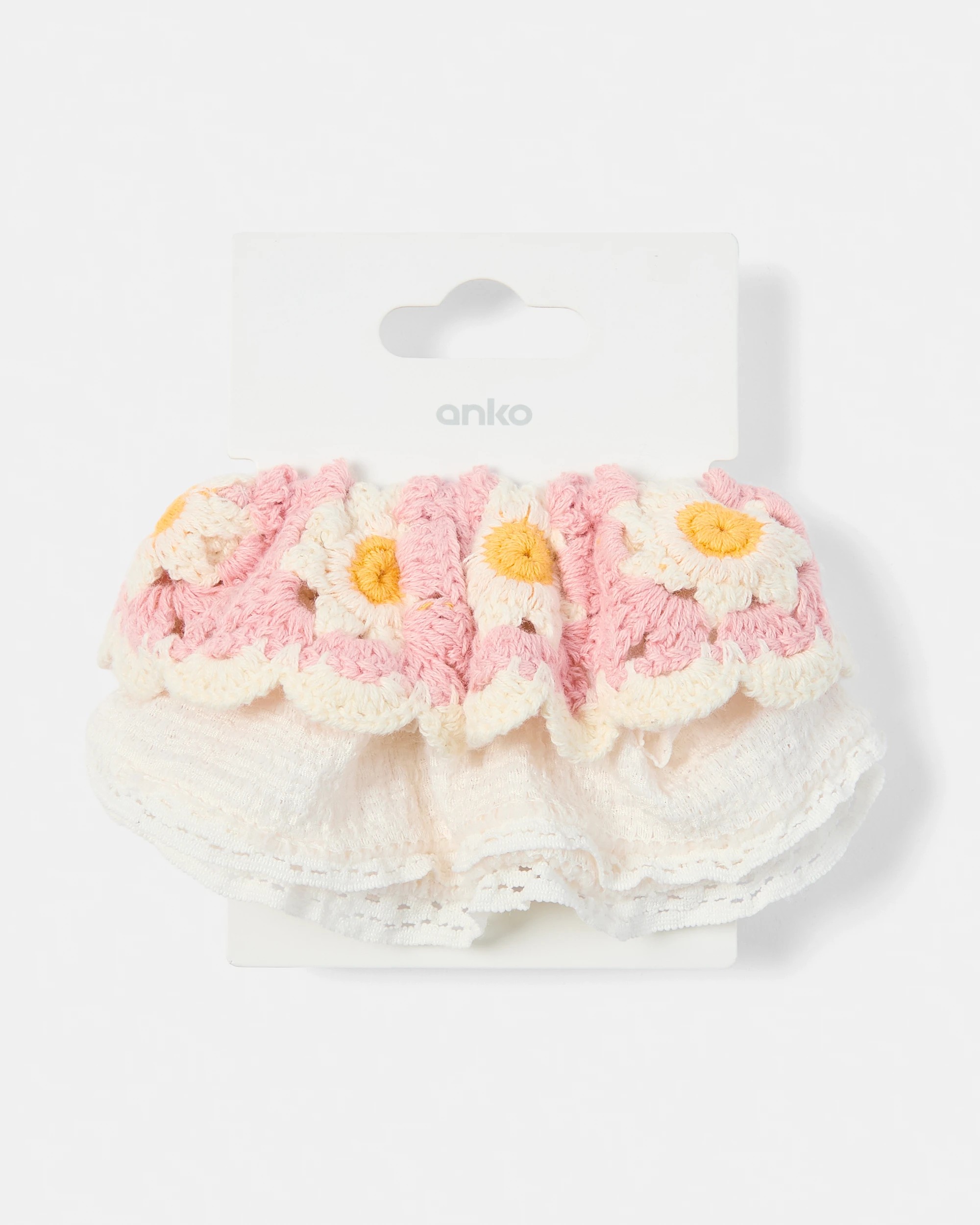 4 2 Pack Crochet Scrunchies - White and Pink, 4 of 4