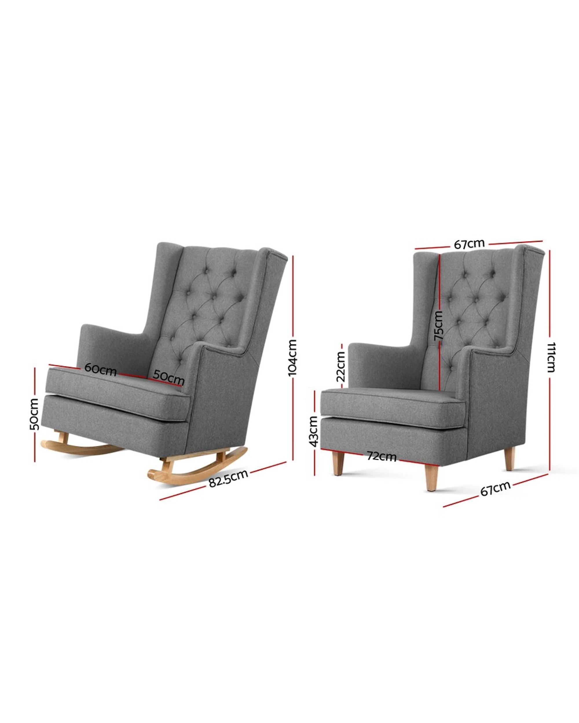 2 Artiss Rocking Chair Armchair Linen Fabric
 - Grey, 2 of 3