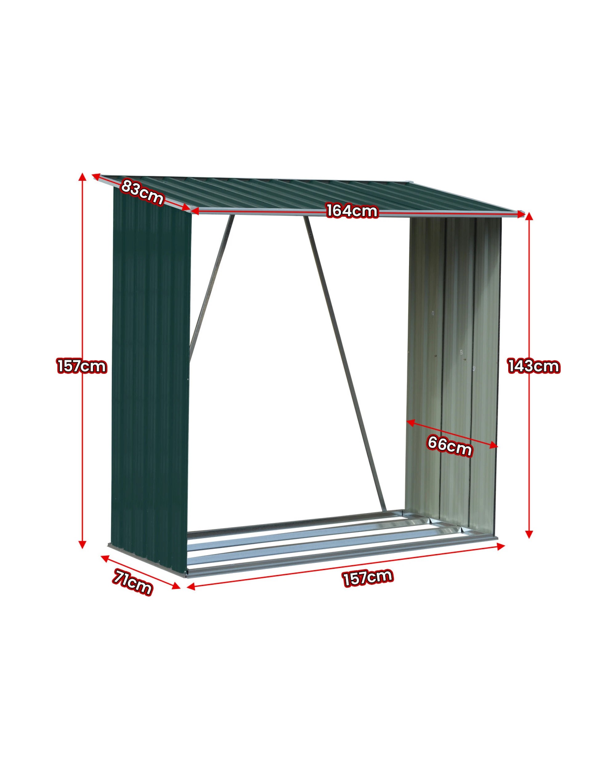 2 Wallaroo Galvanized Steel Fire Wood Storage Shed Lawn Tool Roof - Green, 2 of 6