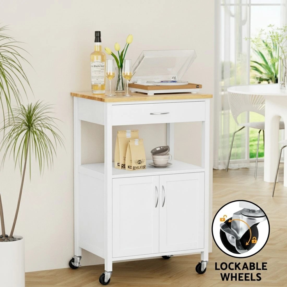6 Artiss Kitchen Island Trolley Rolling Serving Cart Storage Drawer 60cm - Multi, 6 of 6