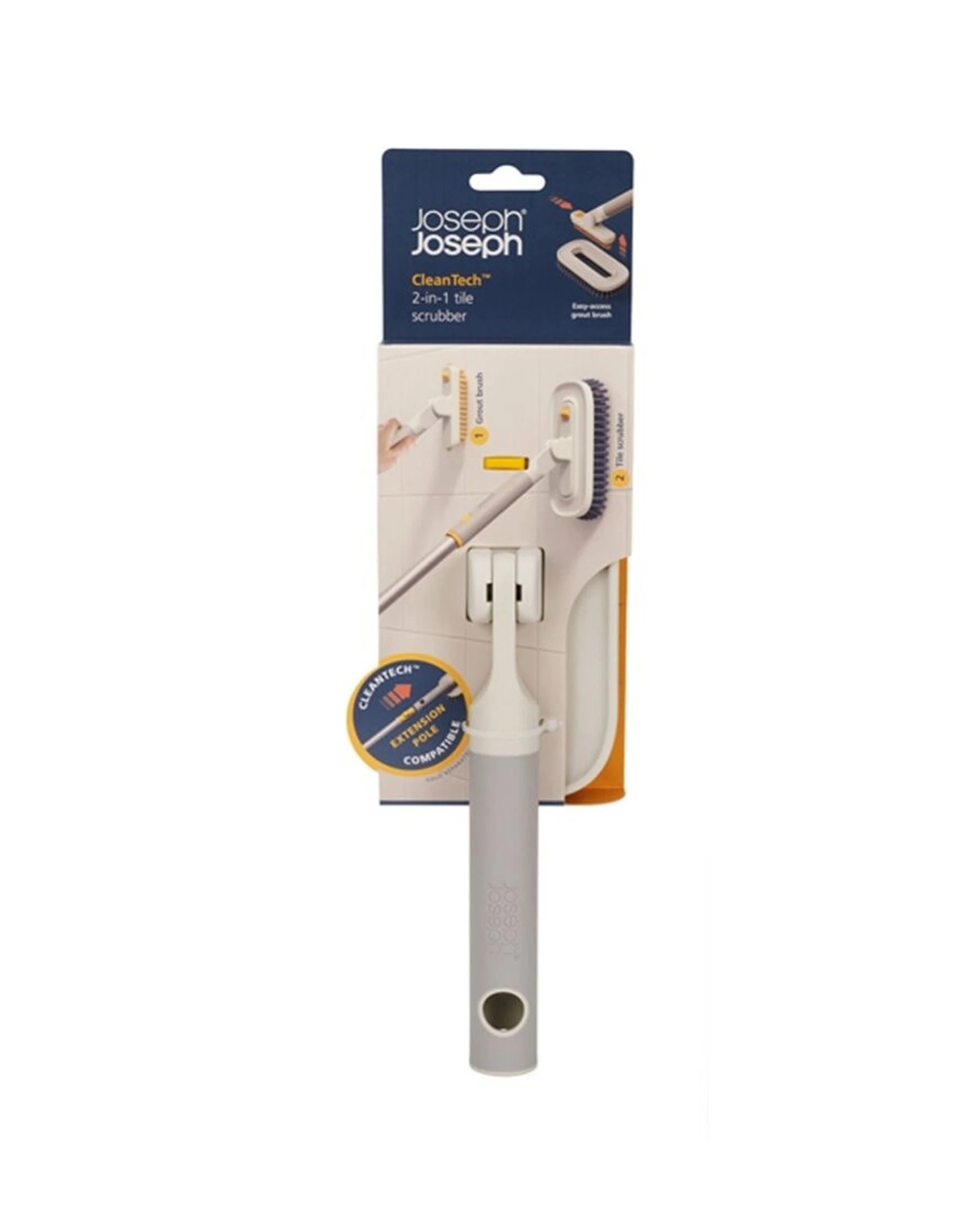 1 Joseph Joseph CleanTech Large & Narrow Bathroom Tile Cleaning Scrubber  2-In-1 - Beige, 1 of 7