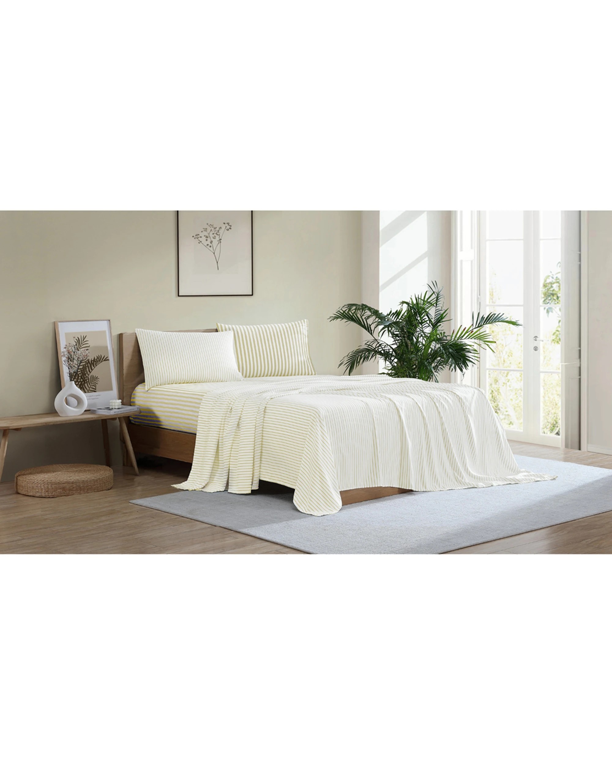 1 Ardor Boudoir Frankie Stripe Soft Fabric Stylish Sheet Set - Single Bed - Yellow, 1 of 4
