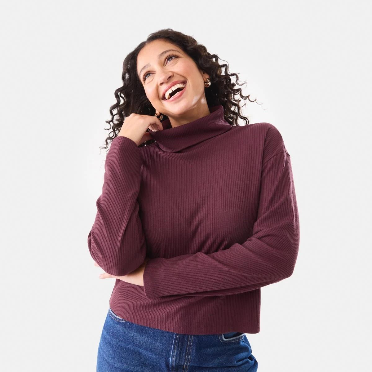 5 Long Sleeve Rib Turtleneck Top Mulberry, 5 of 7
