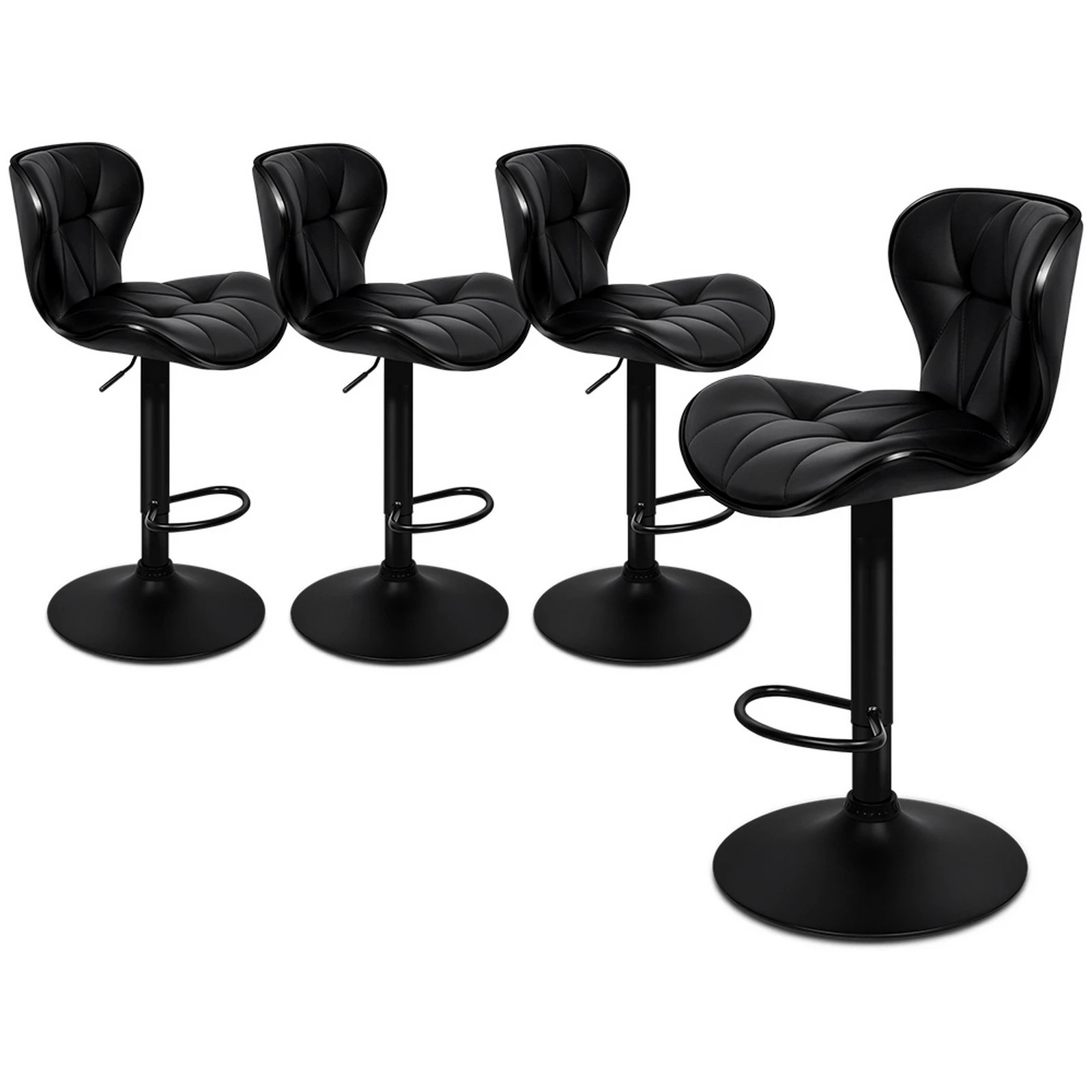 1 Alfordson 4x Bar Stools Luna Kitchen Swivel chair Leather Gas lift - Black, 1 of 10