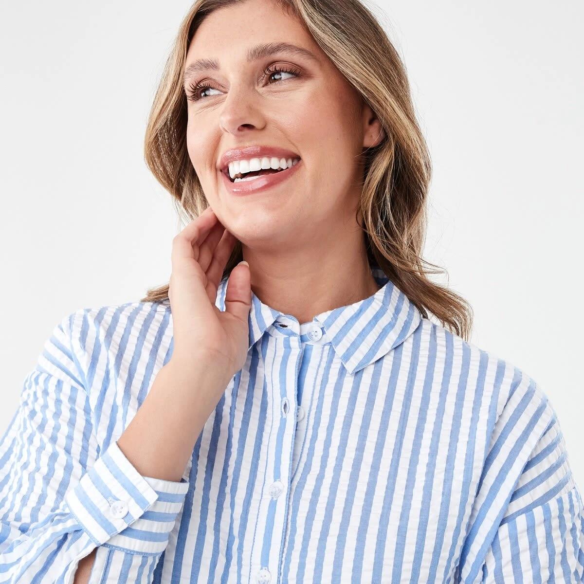 4 Long Sleeve Ruched Front Midi Shirt Dress Tny Stripe, 4 of 8