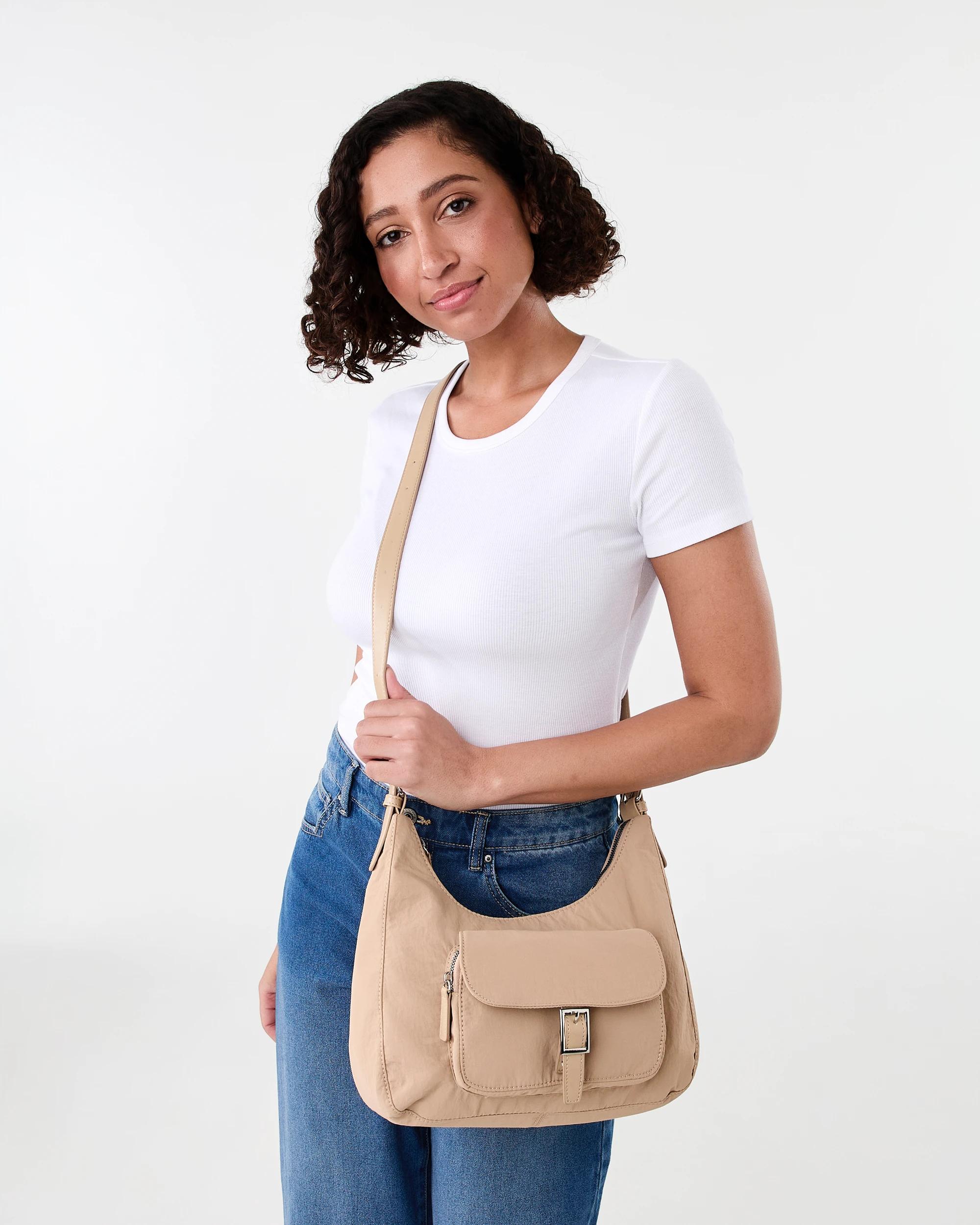 6 Nylon Pocket Crossbody Bag Oat Latte, 6 of 7