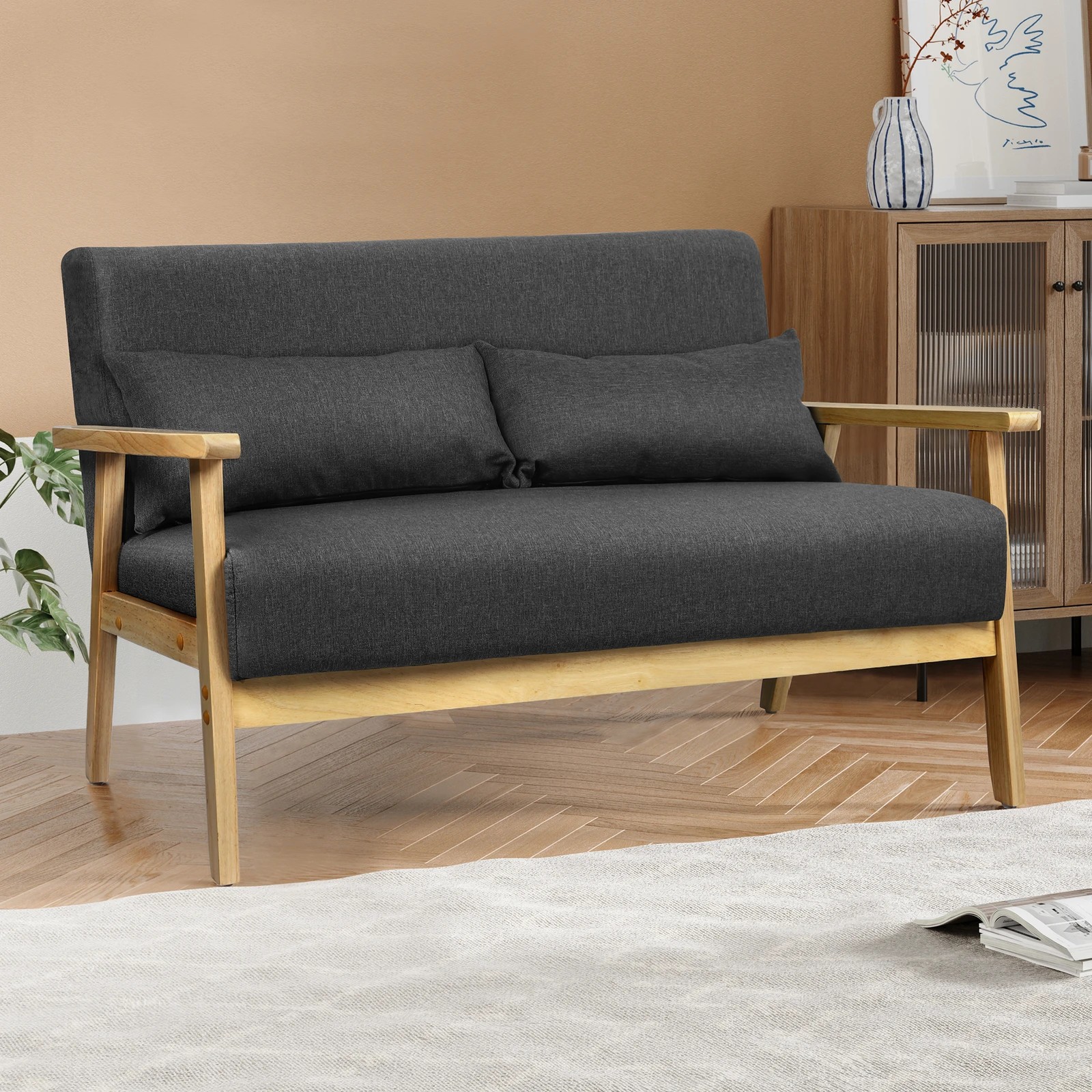 2 Alfordson 2 Seater Sofa Lounge Chair Fabric Armchair Accent Chair Loveseat - Dark Grey, 2 of 10