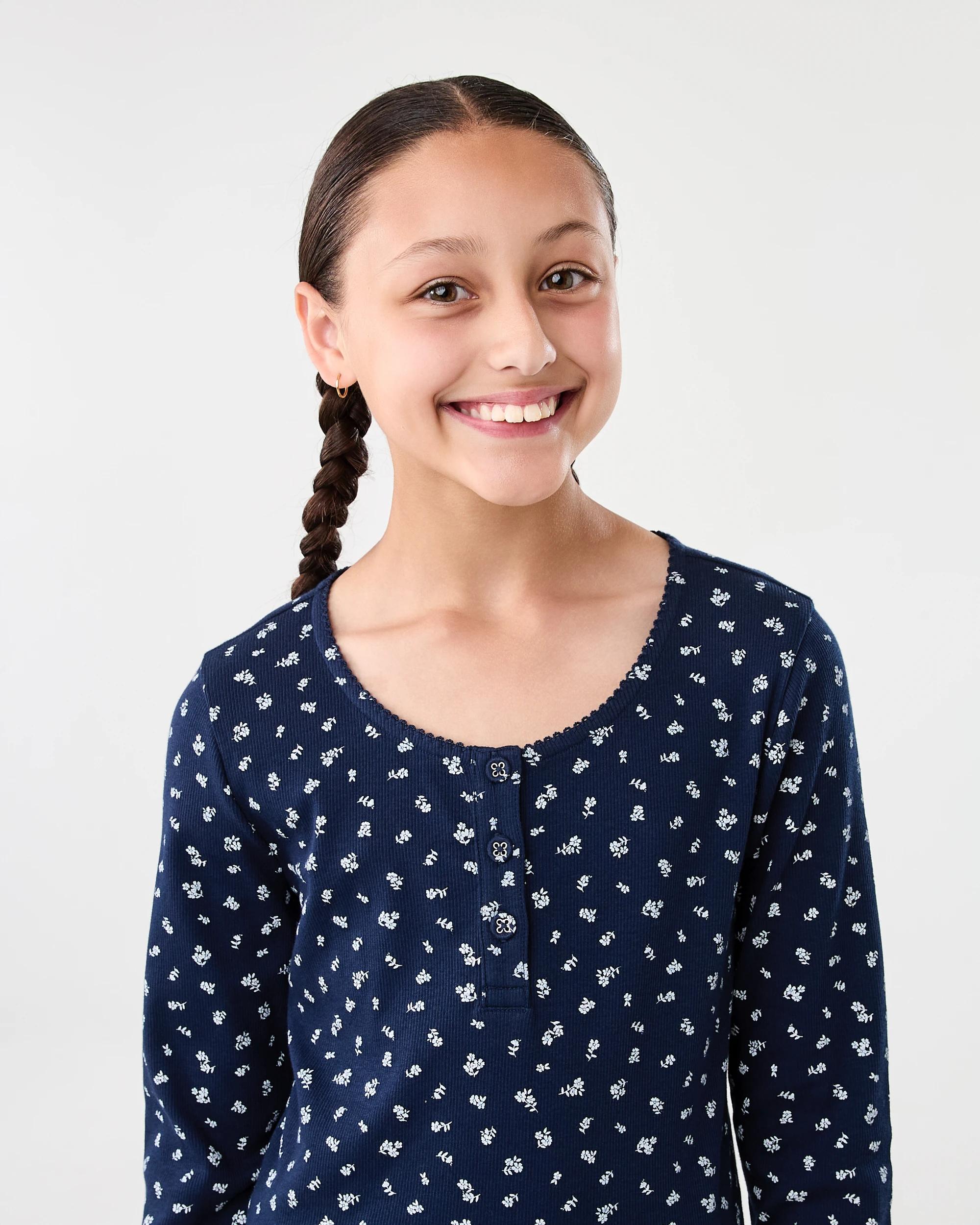 3 Ribbed Long Sleeve Set Nvy Flr, 3 of 7