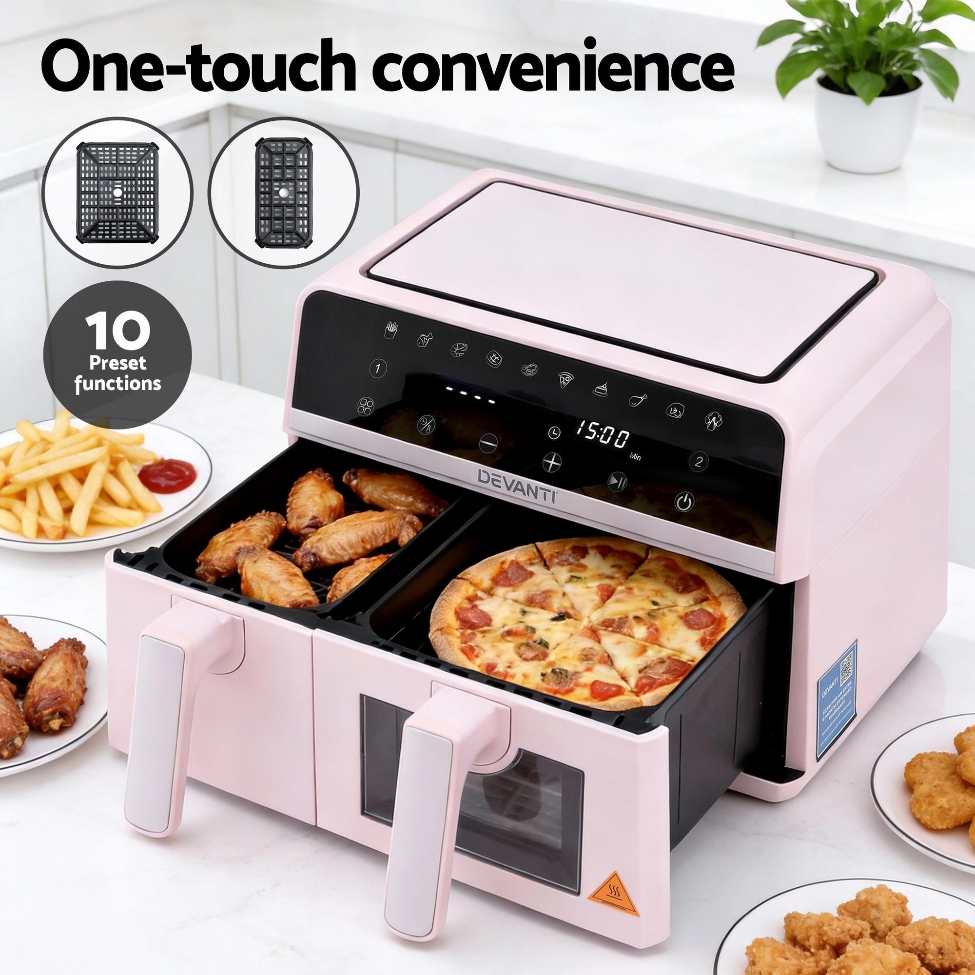 4 Devanti Air Fryer 9L Dual Zone Fryers 2600W - Pink, 4 of 6