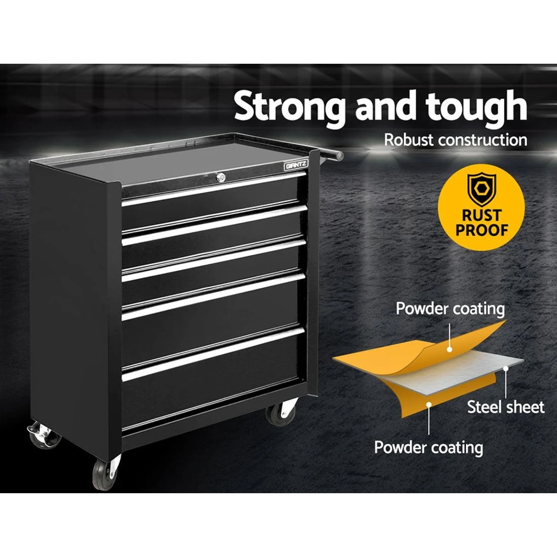 3 Giantz 5 Drawer Tool Box Cabinet Chest Trolley Box Garage Storage Toolbox - Black, 3 of 7
