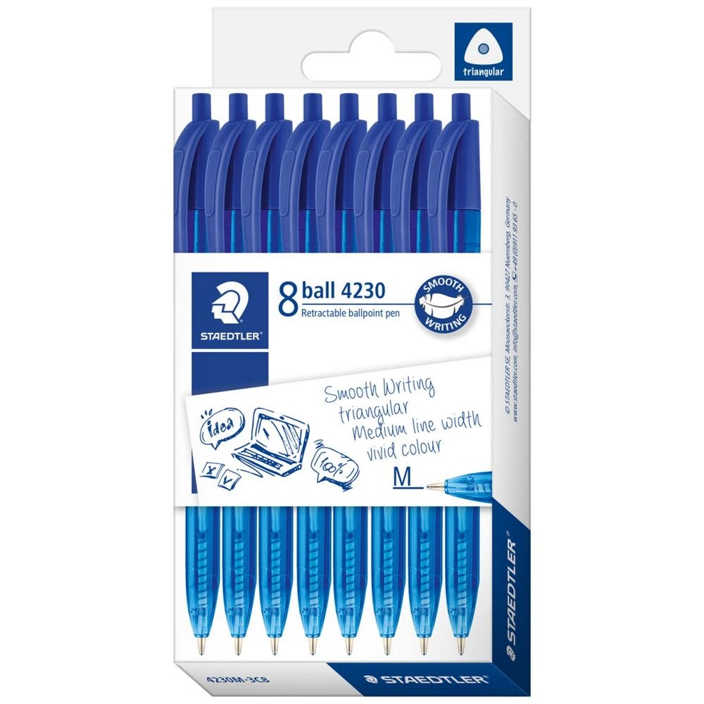 1 Staedtler 4230 Retractable Ballpoint Pens Med Blue 8 Pack, 1 of 3