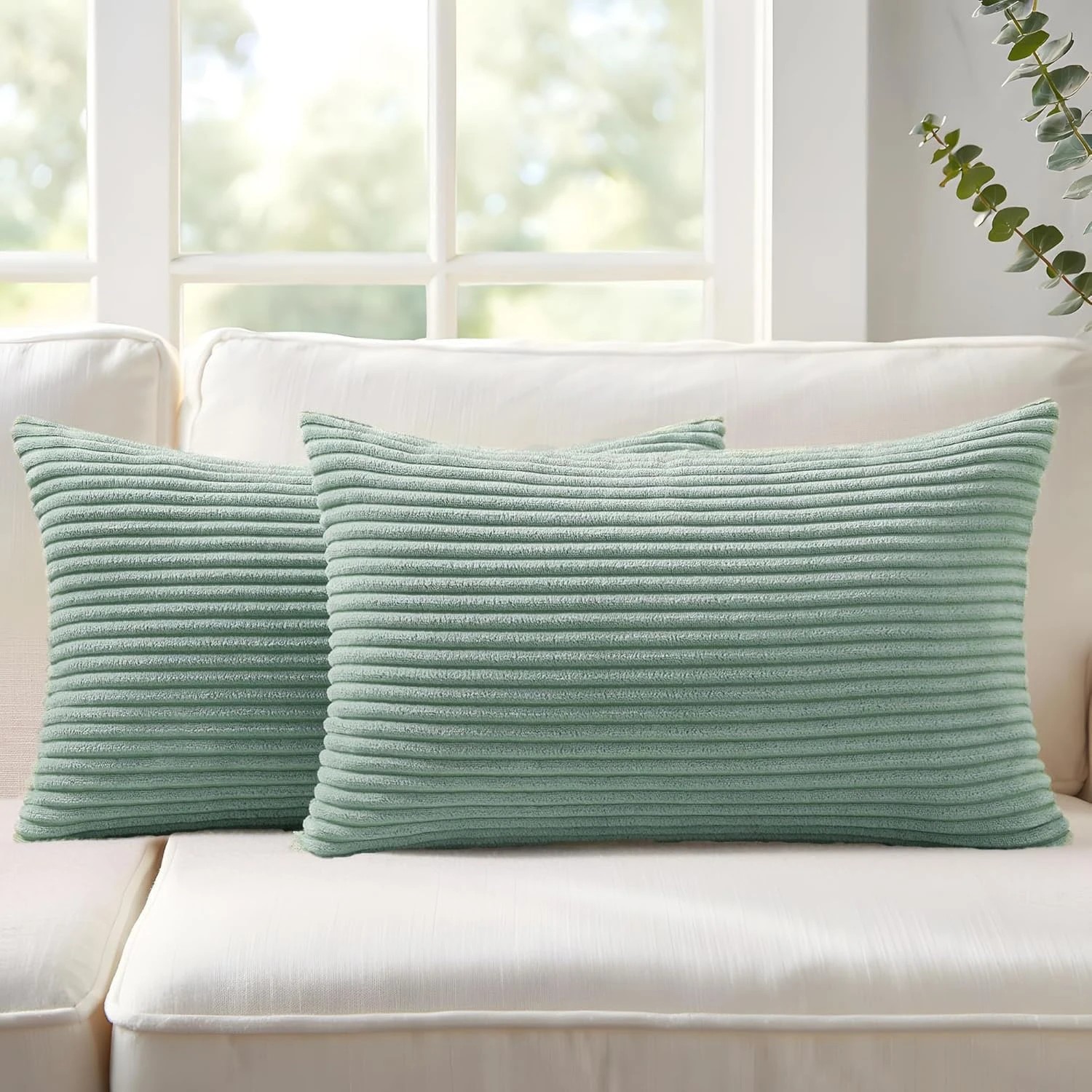 1 Gioia Casa 2-Pack Corduroy Velvet Cushion Covers 30x50cm - Seafoam, 1 of 2