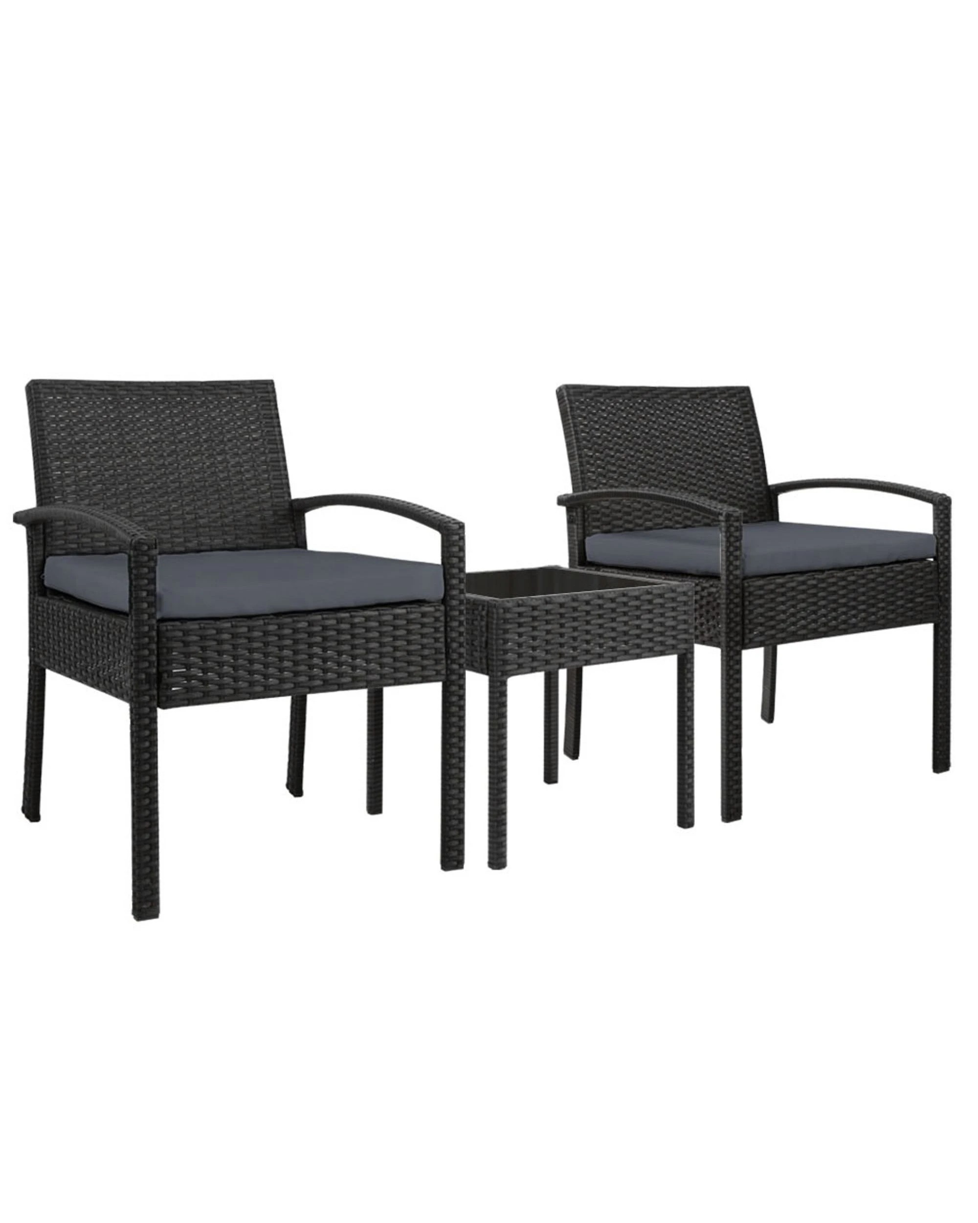 1 Gardeon 3pc Patio Furniture Bistro Set Wicker Outdoor Lounge Setting
 - Brown, 1 of 2