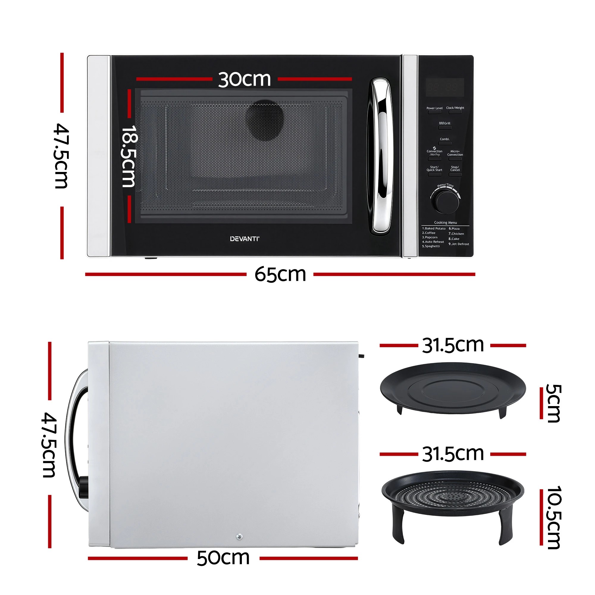 2 Devanti 30L Microwave Oven 4-IN-1 Air Fryer Convection Grill - Black, 2 of 2