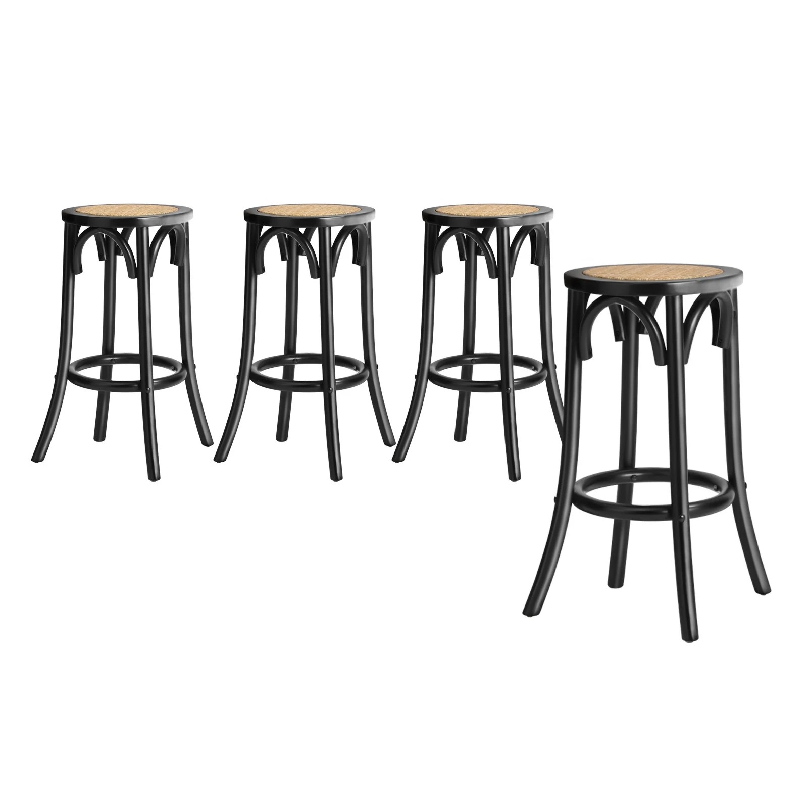 1 Oikiture Set Of 4 Bar Stools Kitchen Vintage Dining Chair Rattan Seat
 - Black, 1 of 10
