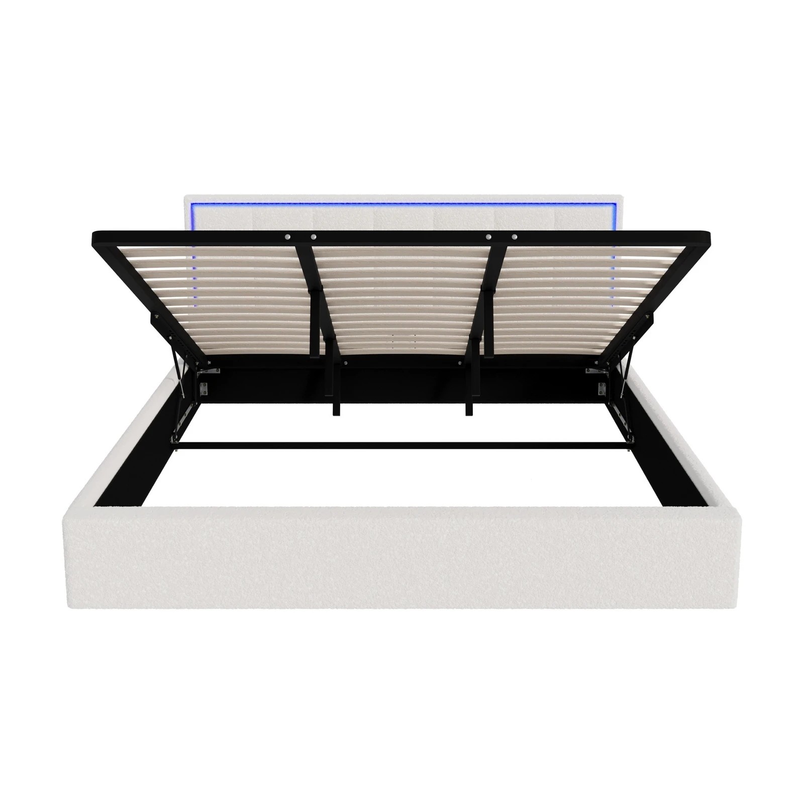 6 Oikiture Bed Frame King Size RGB LED Gas Lift Storage Base Boucle - White, 6 of 9