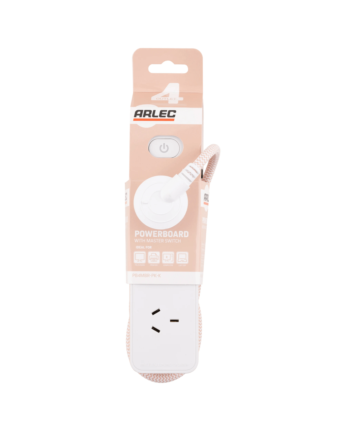 1 4 Outlet Arlec Powerboard with Master Switch - Pink, 1 of 4