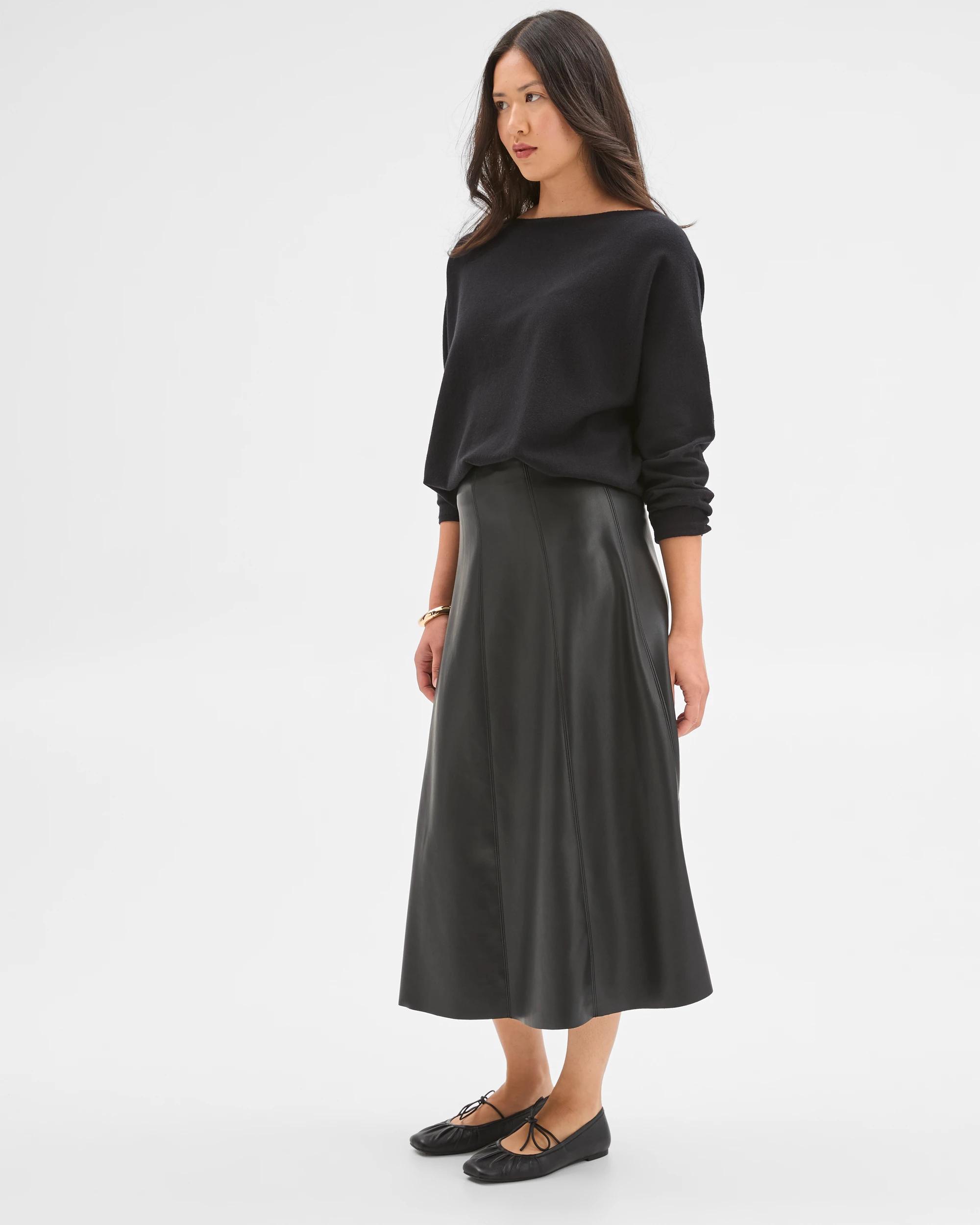 4 Preview PU Panel A-Line Midi Skirt BLACK, 4 of 7