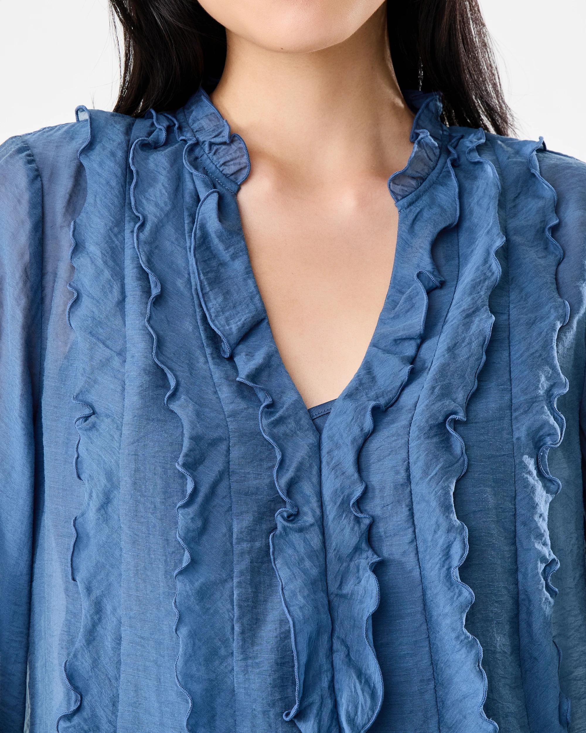 5 Long Sleeve Ruffle Blouse Blu Ink, 5 of 6