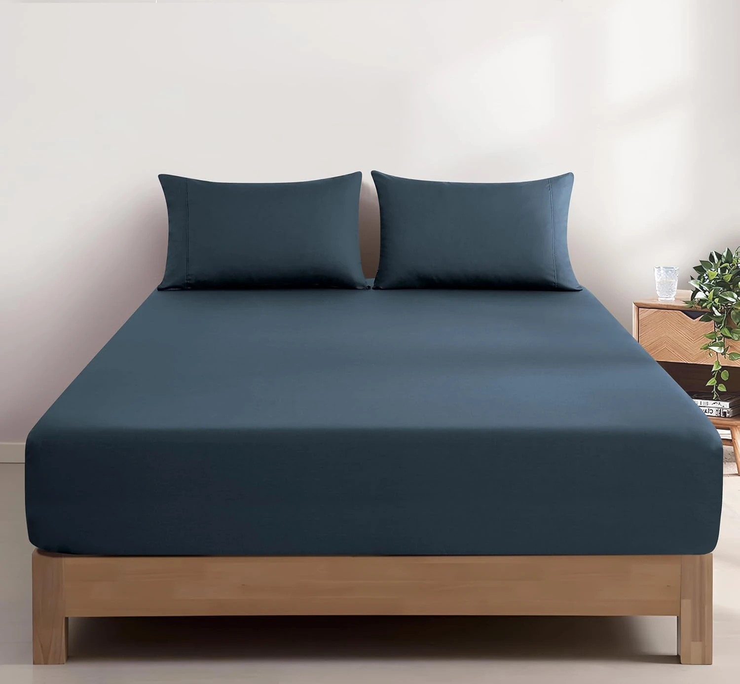 1 Gioia Casa Vintage Washed Cotton Fitted Sheet Set Soft Breathable - Queen Bed - Dark Indigo, 1 of 4