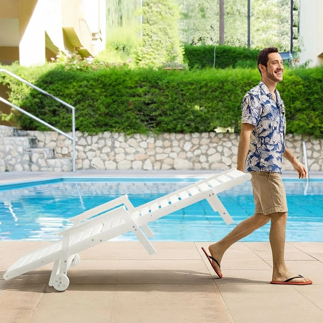 6 Gardeon Sun Lounge Lounger Beach Chair HDPE Patio Outdoor Furniture with Wheels - White, 6 of 6